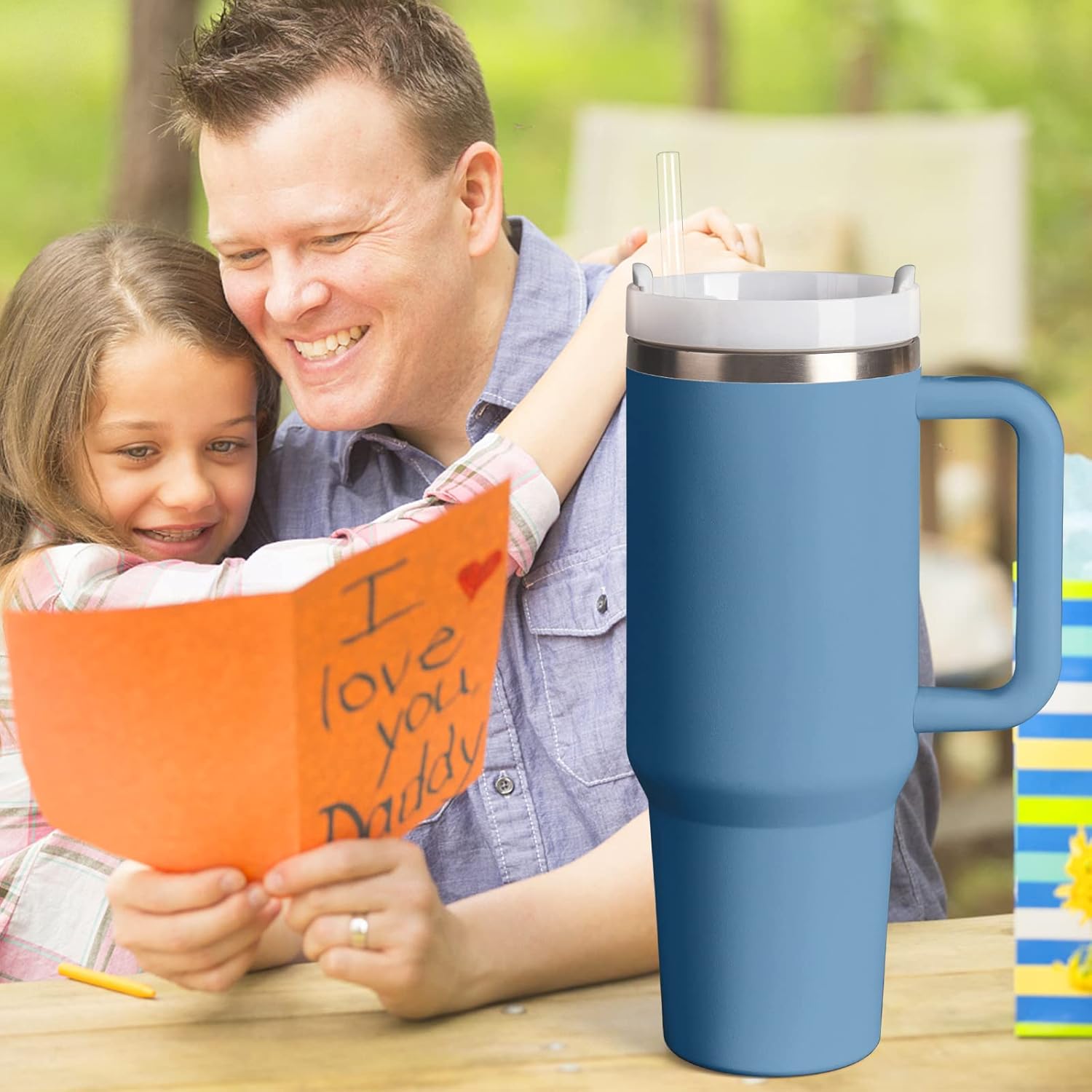 Tumbler With Handle 40 oz and Straw Lid,304 Stainless Steel Water Bottle, Travel Mug Insulated Tumblers Iced for Tea Coffee Gift, large capacity car