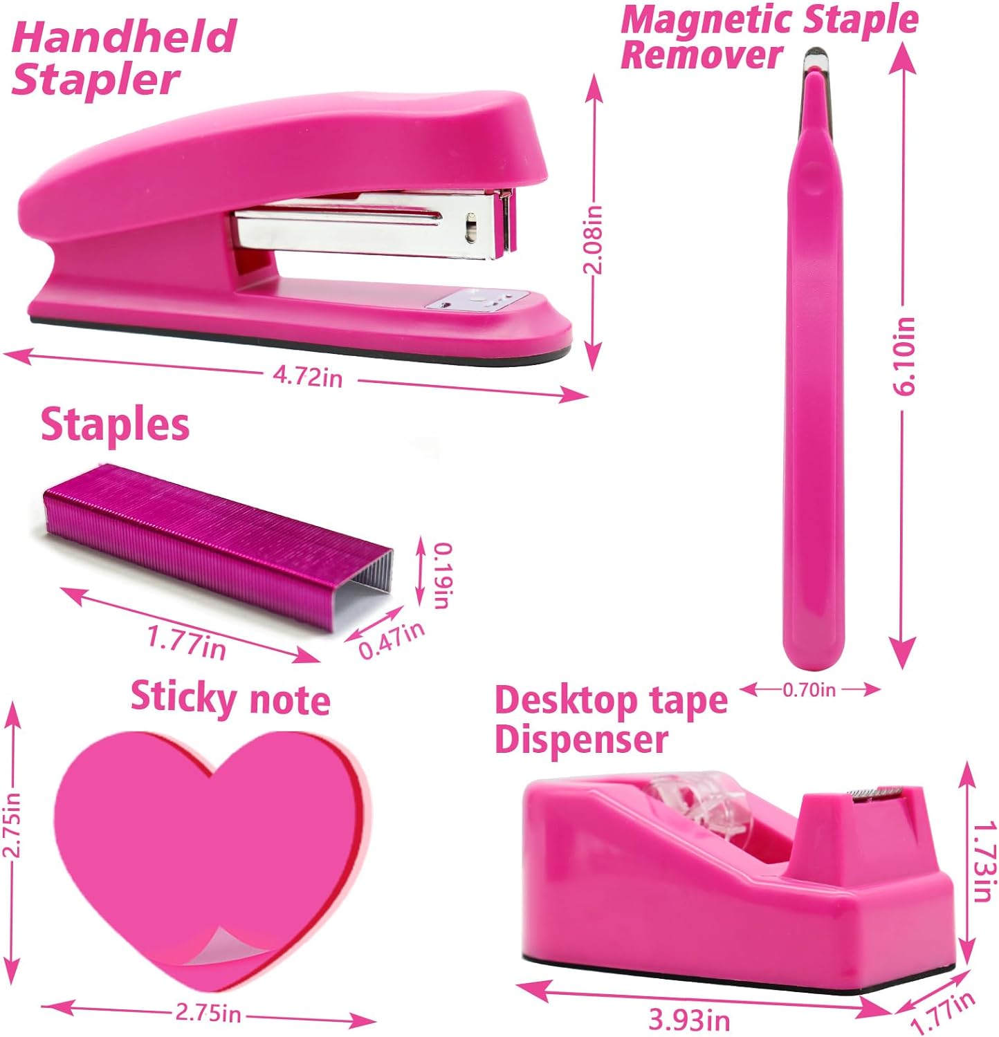 UPIHO – Suministros de oficina rosa intenso, accesorios de escritorio rosa intenso, juego de grapadora y dispensador de cinta para mujeres con