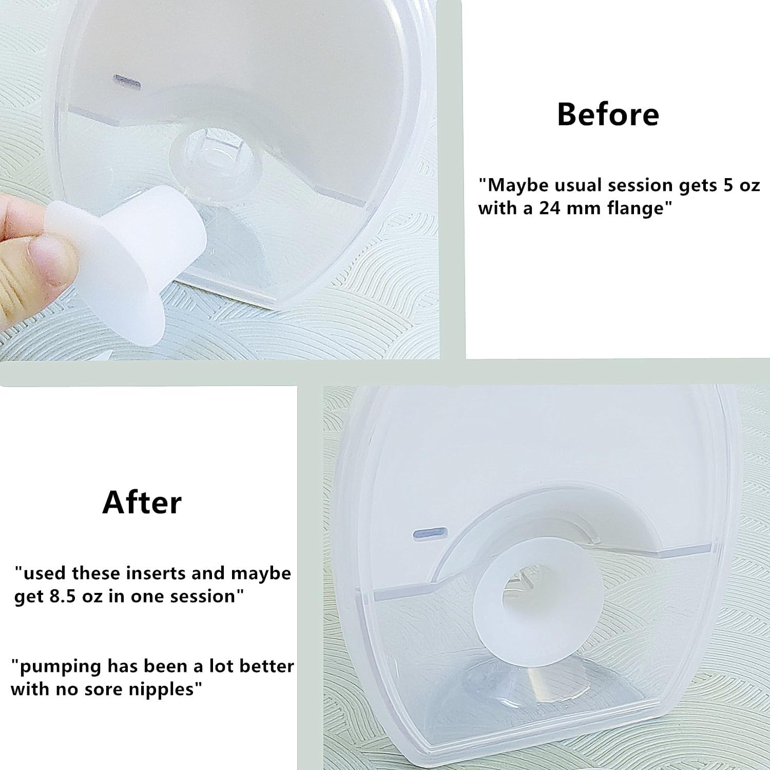 Insertos de brida de extractor de leche portátil de 0.827 in, 4 piezas de repuesto compatibles con Spectra Motif Luna Medela Momcozy Tsrete 0.945 in