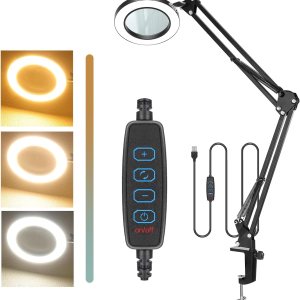 Lupa con luz y soporte, lupa iluminada LAKIX 10X con 72 luces LED, 3 modos de color lupa iluminada y brazo ajustable para lectura, manualidades, Lupa con luz y soporte, lupa iluminada LAKIX 10X con 72 luces LED, 3 modos de color lupa iluminada y brazo ajustable para lectura, manualidades,