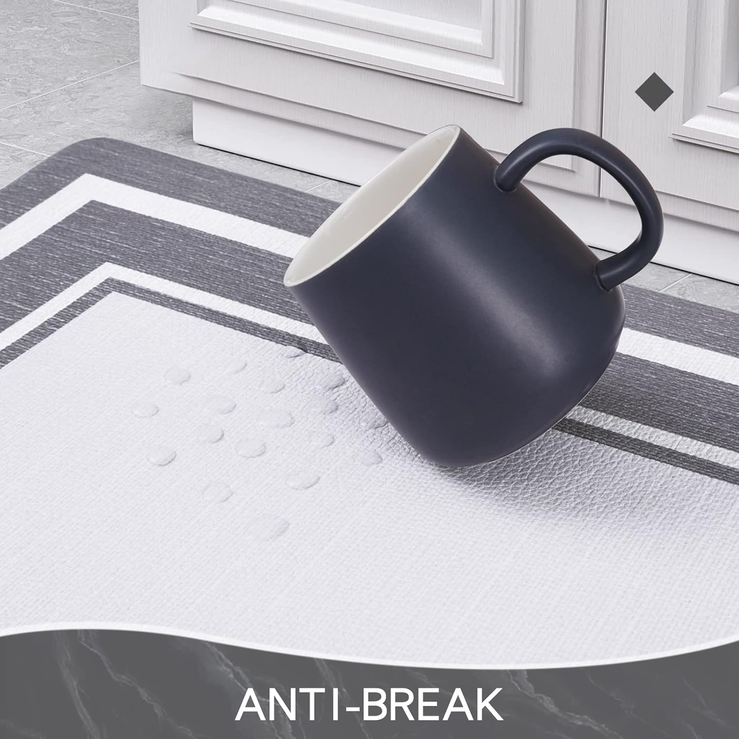 ASPMIZ Juego de 2 alfombras de cocina modernas antifatiga, espuma viscoelástica, color gris y blanco, antideslizantes, lavables, a cuadros para el