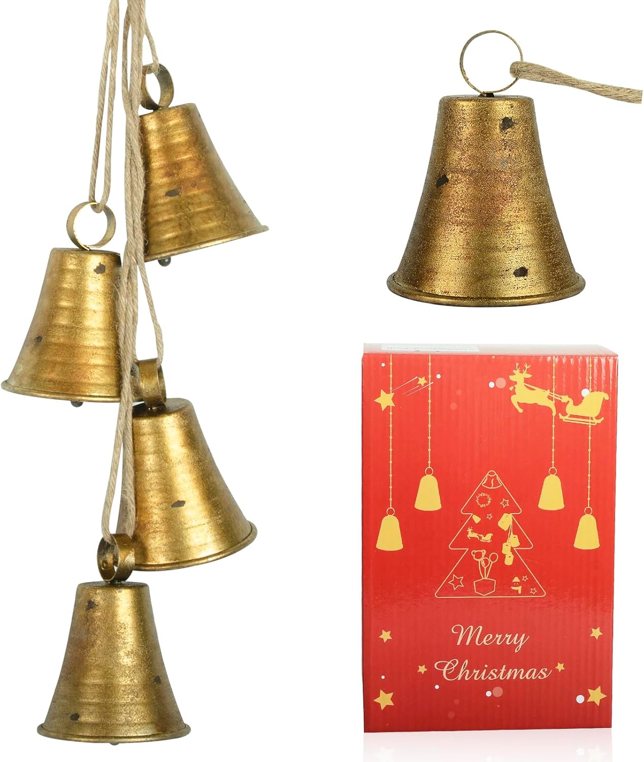 Styleonme Campanas decorativas, campanas de decoración de Navidad, campanas de bendición de metal para interiores y exteriores, juego de 4 campanas