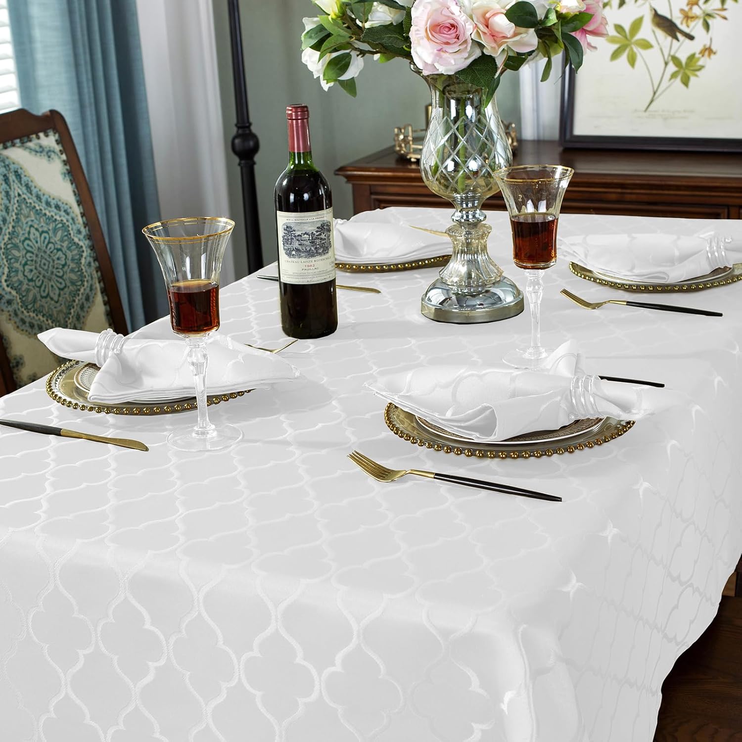 SASTYBALE Servilleta jacquard con patrón de flores de poliéster a prueba de derrames, resistente a las arrugas, a prueba de polvo, para cocina,
