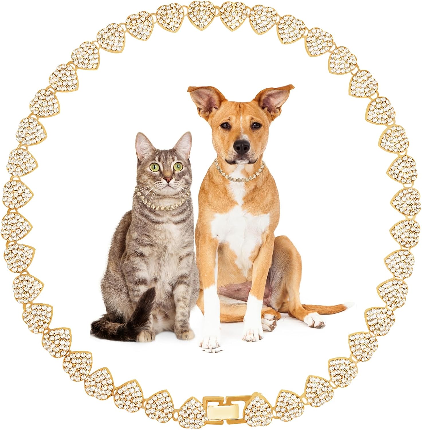 Cadena de entrenamiento para perros con diamantes cubanos de metal con purpurina y hebilla segura en forma de corazón para perros grandes y medianos
