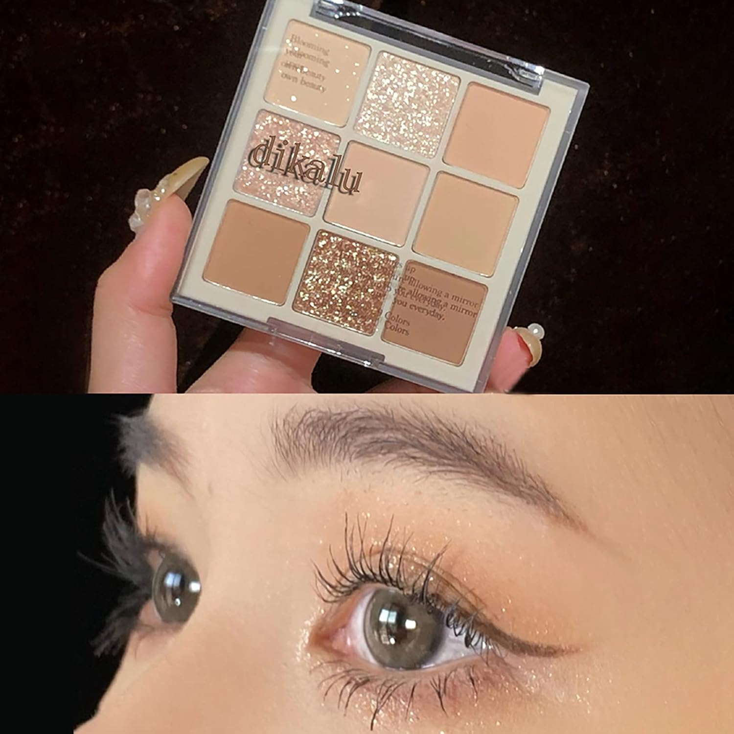 Paleta de sombra de ojos mate con purpurina de 9 colores, color piel, melocotón, oro rosa, champán, naranja, crema, beige, tierra, neutro, ahumado,