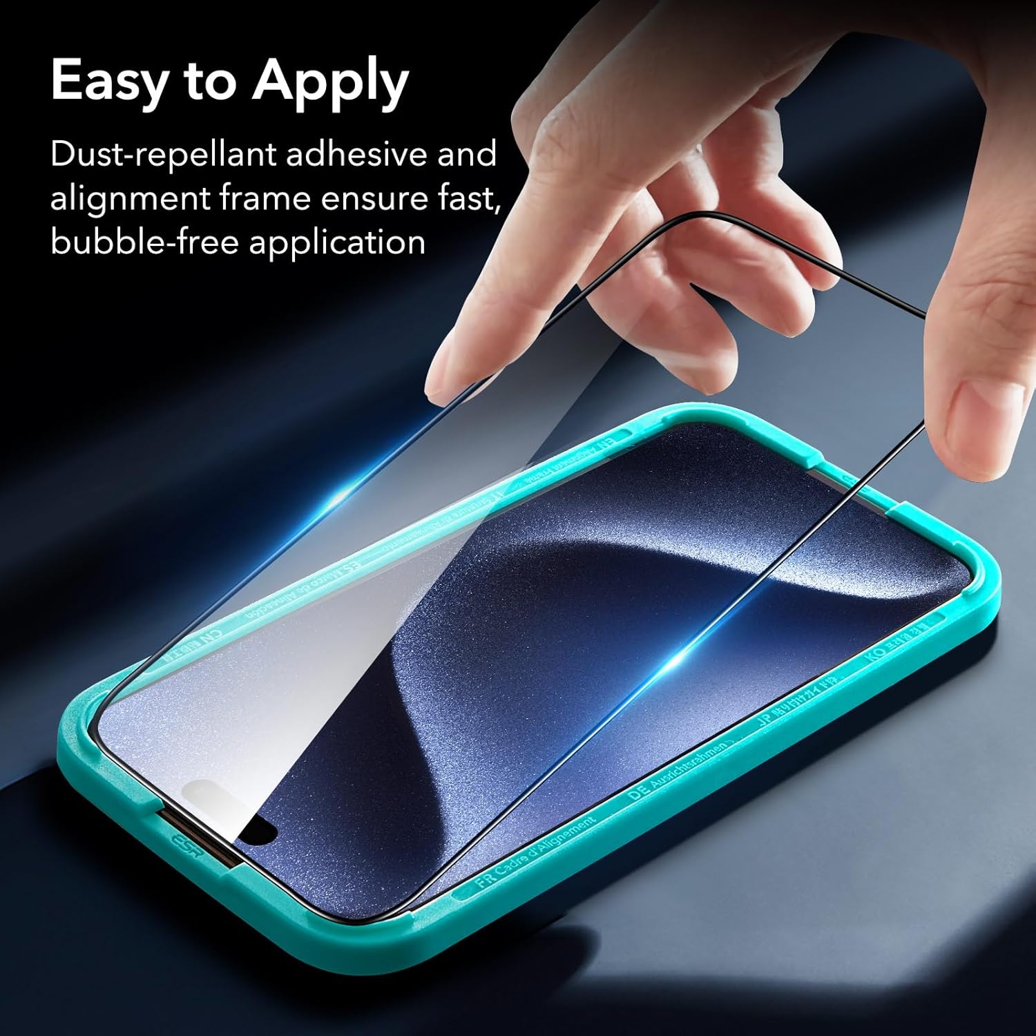 ESR Juego de 3+1 protector de pantalla Armorite para iPhone 15 Pro Max, vidrio templado ultra resistente, marco de fácil instalación, paquete de 3