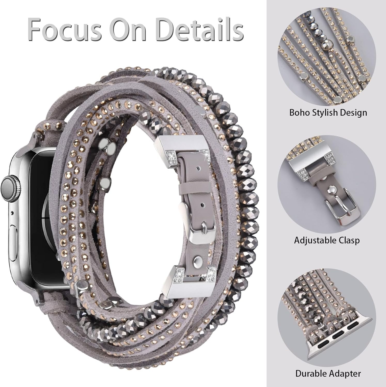 V-MORO Pulsera bohemia compatible con correas de Apple Watch de 1.772 pulgadas, 1.732 pulgadas, 1.654 pulgadas, pulseras envolventes multicapa