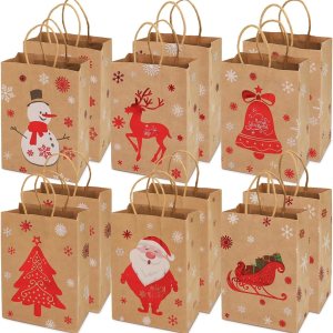 Bolsas de regalo de papel kraft de Navidad, 12 unidades de estilos surtidos, bolsas de papel pequeñas de Navidad con asas, bolsas de regalo de Bolsas de regalo de papel kraft de Navidad, 12 unidades de estilos surtidos, bolsas de papel pequeñas de Navidad con asas, bolsas de regalo de