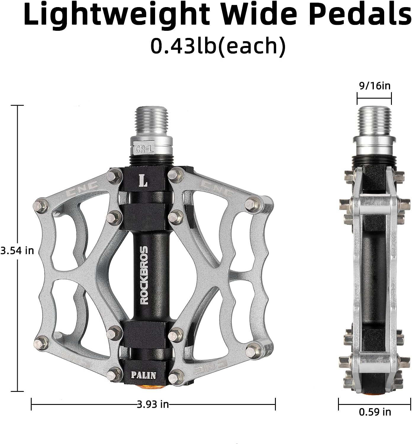 ROCKBROS Pedales de bicicleta de montaña Pedales MTB CNC antideslizante ligero aleación de aluminio Pedales de bicicleta rodamientos sellados