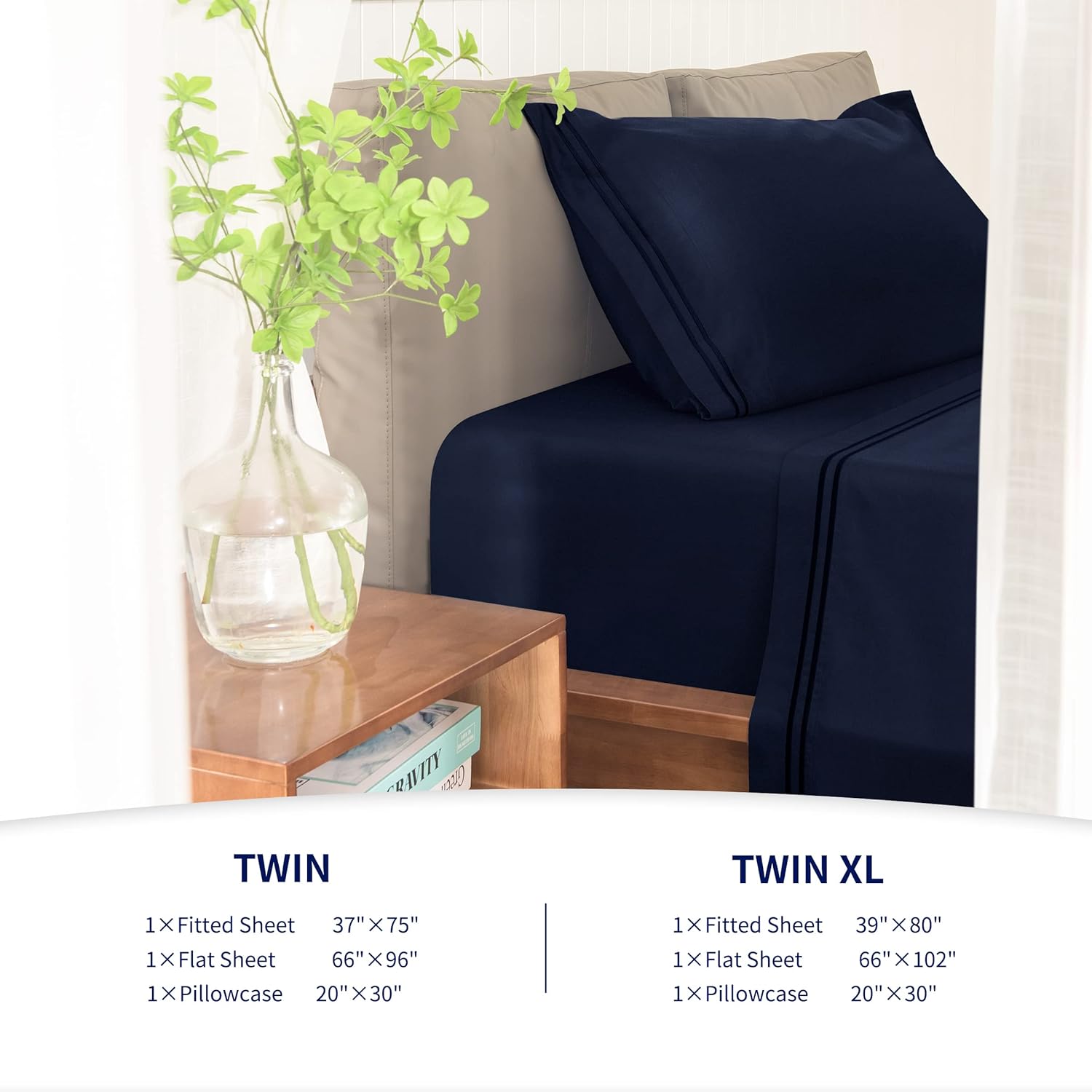 Juego de sábanas de 3 piezas para cama individual, sábanas y fundas de almohada de algodón Tencel, con bolsillos profundos, suave, resistente a la