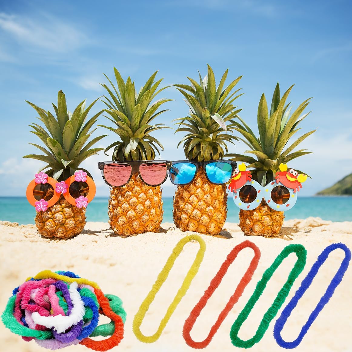 The Dreidel Company Luau – Collar de plástico con diseño de clavel de Luau, diseños florales surtidos de flores tropicales, diversión de fiesta, 32
