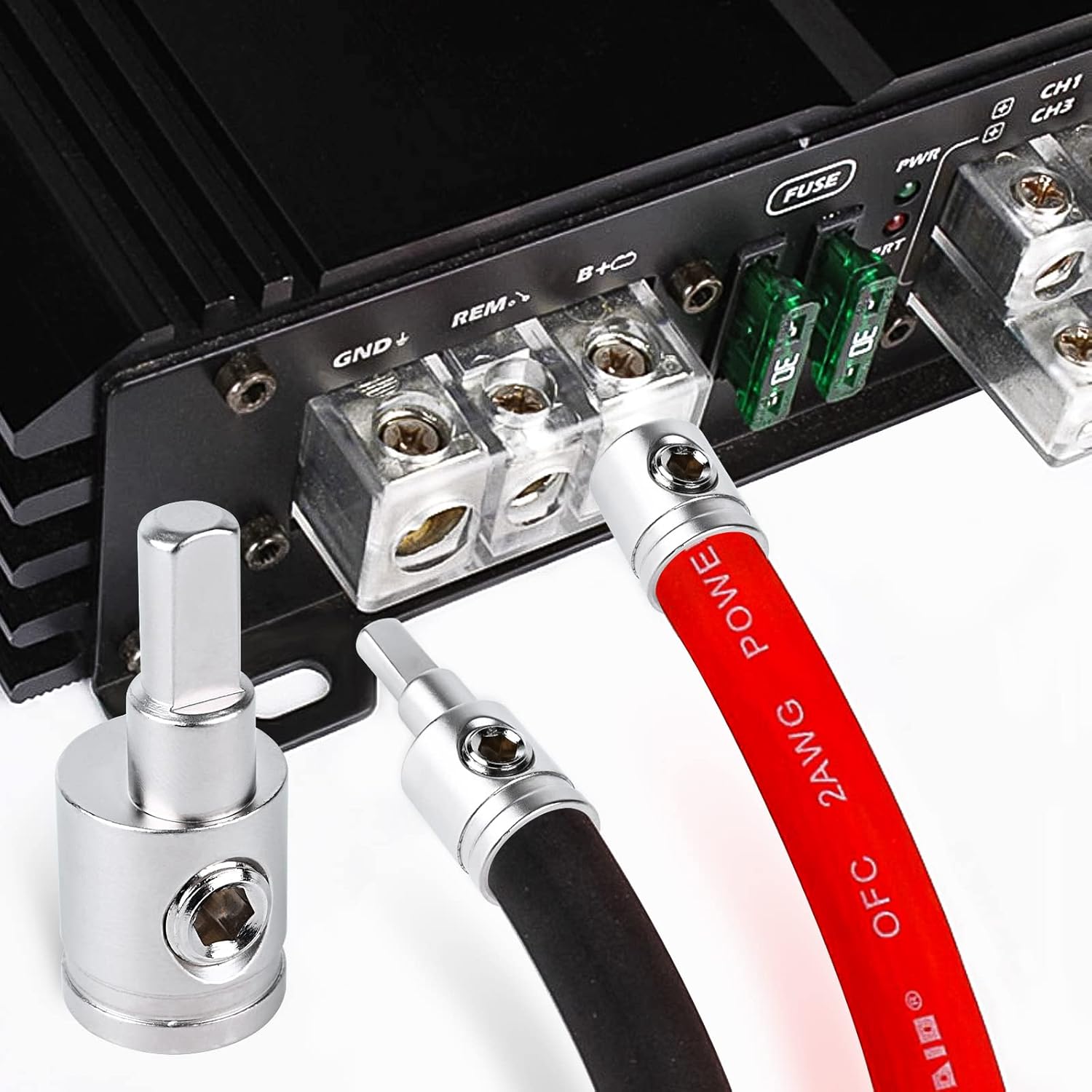 Reductor de entrada de amplificador calibre 0 a 4 (4 piezas) Audio estéreo para automóvil AWG Pin Power Reductor de cable de tierra 4PCS..