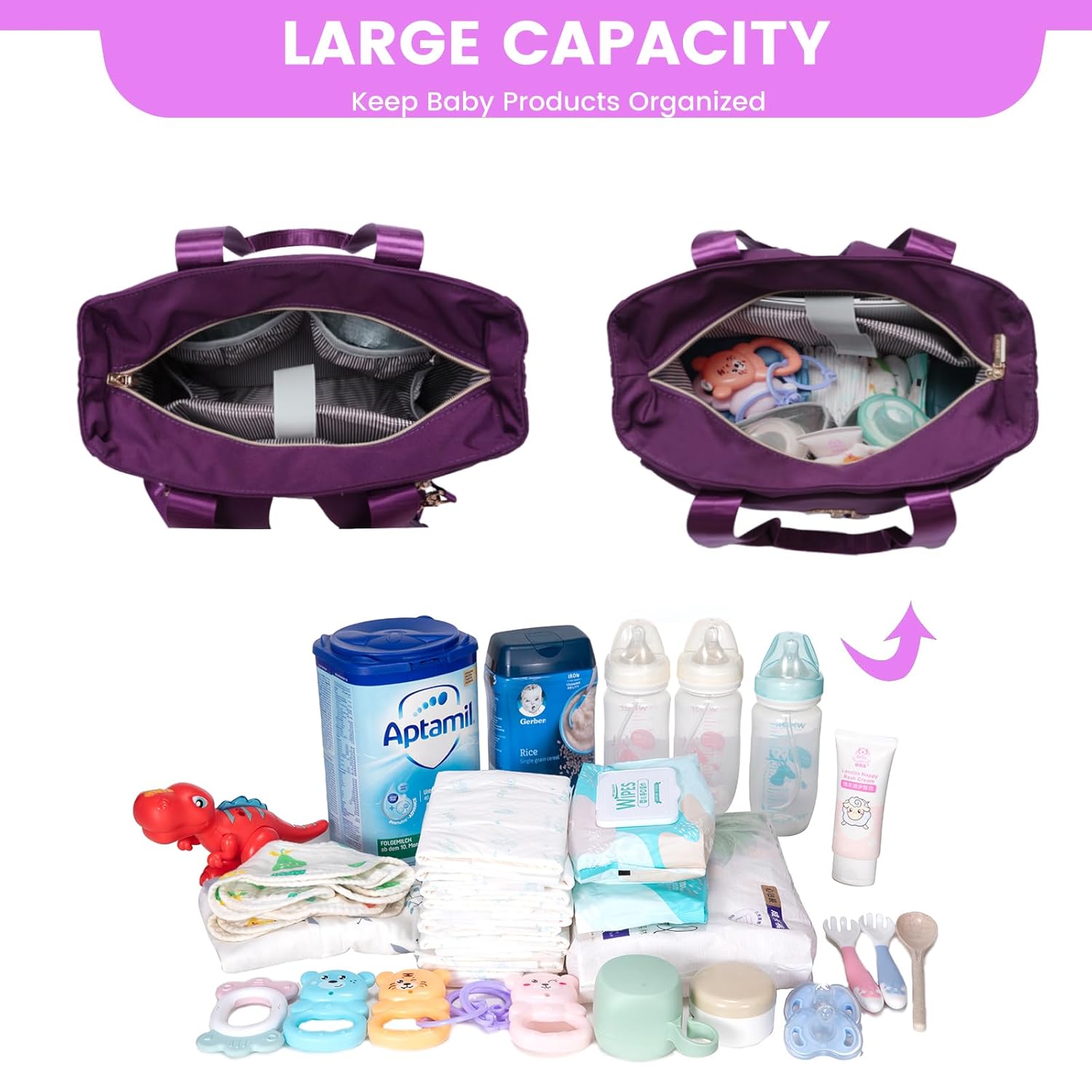 LOVEVOOK Mochila para pañales, bolsa de pañales con bolsillos aislados, bolsa de bebé para niñas y niños con cambiador, bolsa de pañales grande para