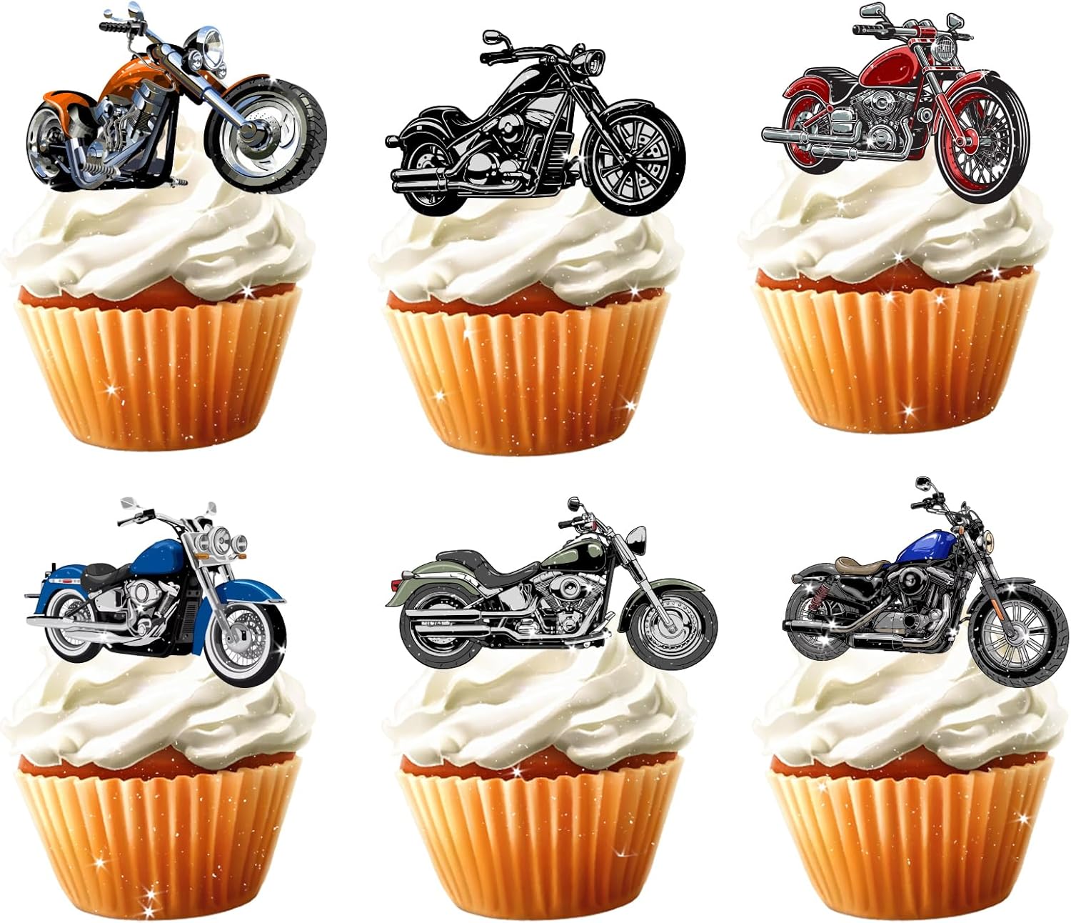 18 piezas de decoración de motocicleta para cupcakes de motocross, suministros de decoración de cumpleaños para niños y hombres con purpurina para