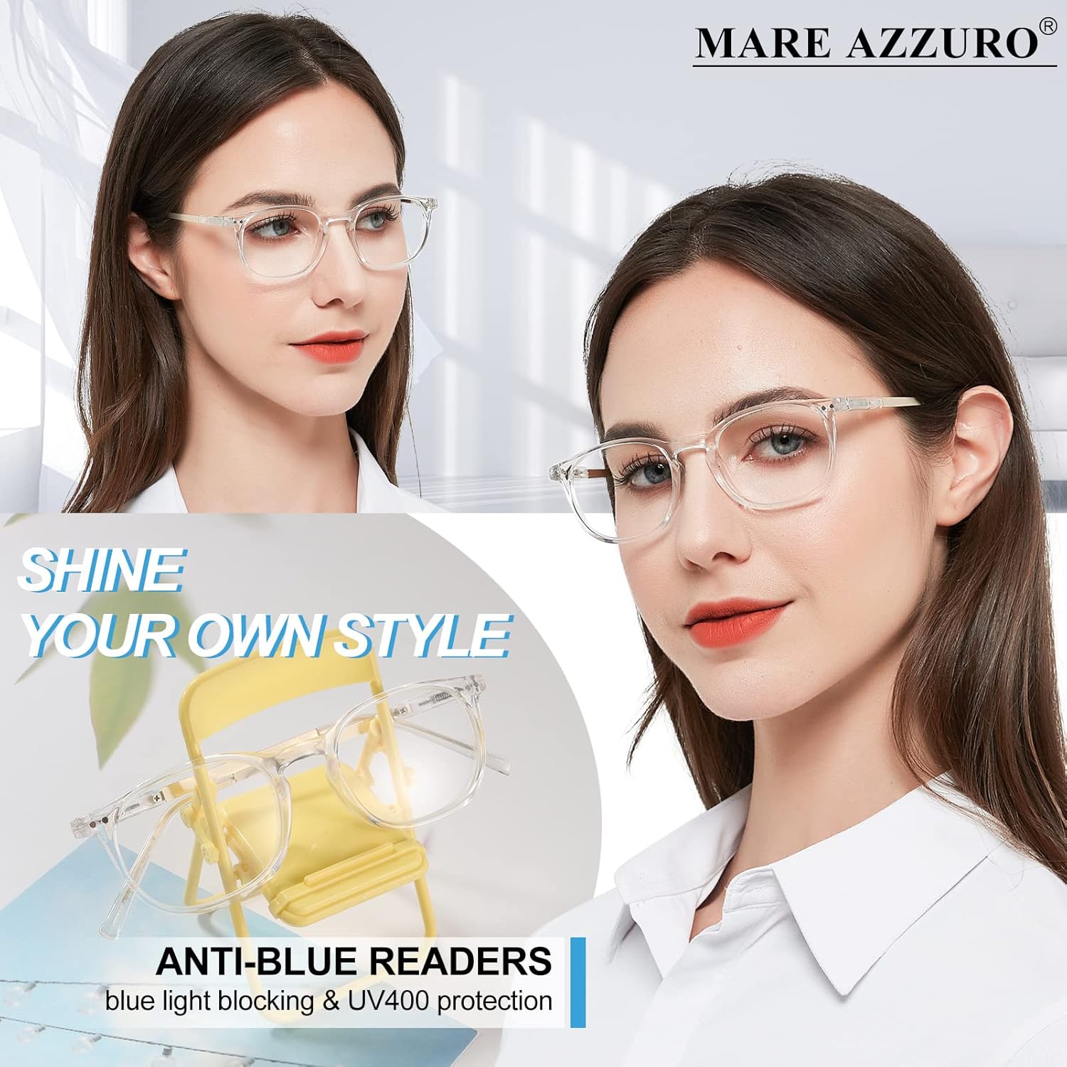MARE AZZURO Lentes de lectura con bloqueo de luz azul para mujer, lindos lectores redondos 1.0 1.25 1.5 1.75 2.0 2.25 2.5 2.75 3.0 3.5 4.0