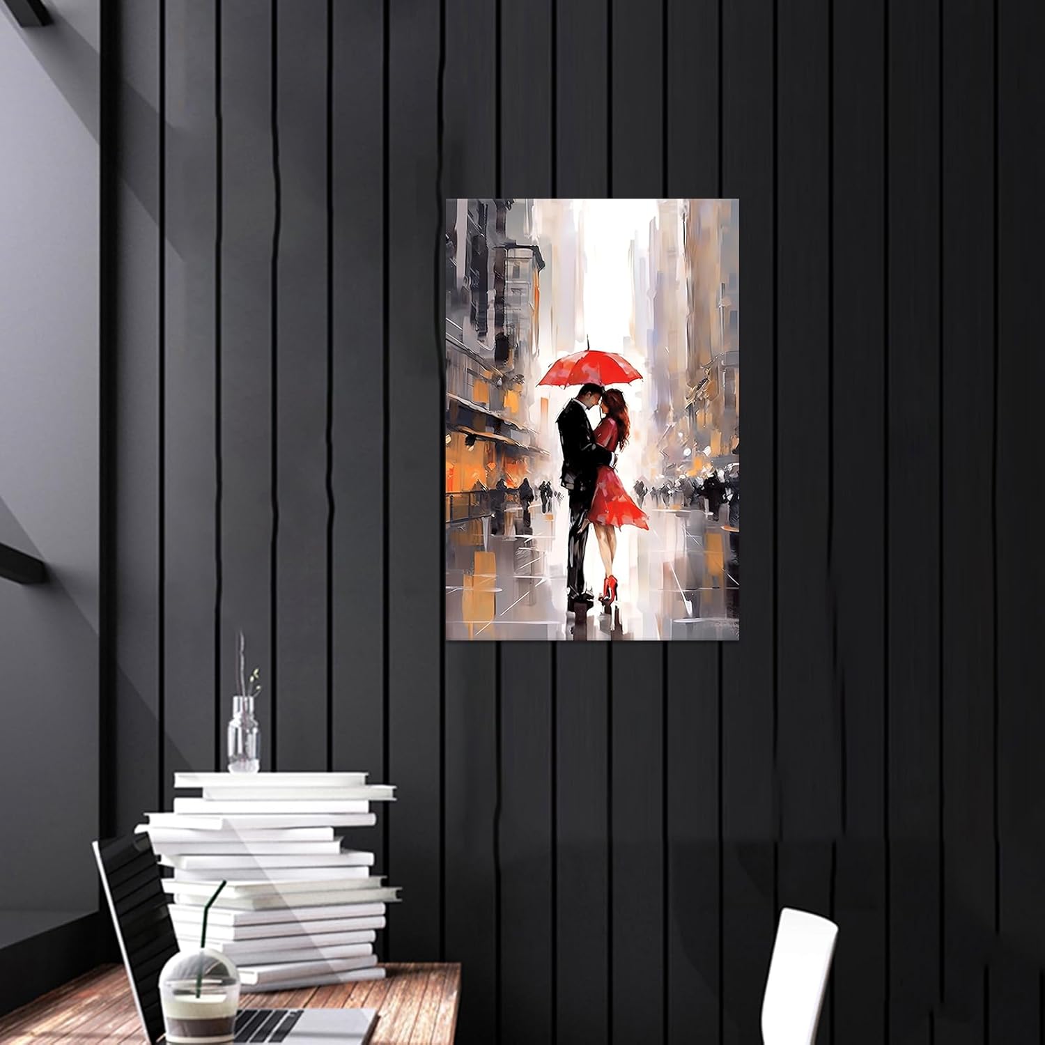 Pintura en lienzo para decoración de pared, amantes de París con paraguas rojo, arte de pared, impresiones románticas en lienzo para dormitorio,