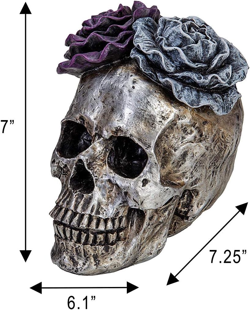 Estatuas de calavera de Halloween, decoración del hogar, día de muertos, morado, gris, rosa, plata, calavera de resina, decoración de calavera de
