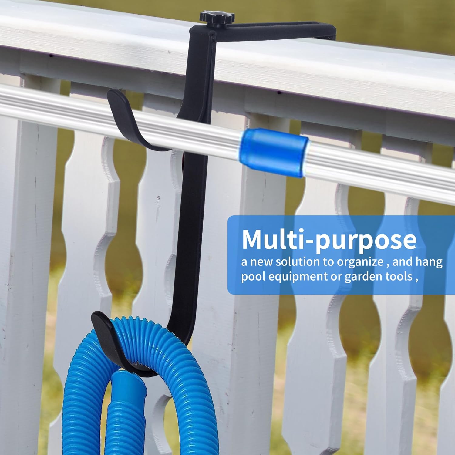 Ganchos de poste de piscina resistentes ajustables para postes de mangueras, desnatadores, ganchos negros para colgar accesorios de piscina,