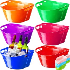 Dandat 24 cubos de hielo de colores, cuchara de hielo de plástico a granel, 4.5 l, ovalada, con asas, gran capacidad, contenedores de almacenamiento Dandat 24 cubos de hielo de colores, cuchara de hielo de plástico a granel, 4.5 l, ovalada, con asas, gran capacidad, contenedores de almacenamiento