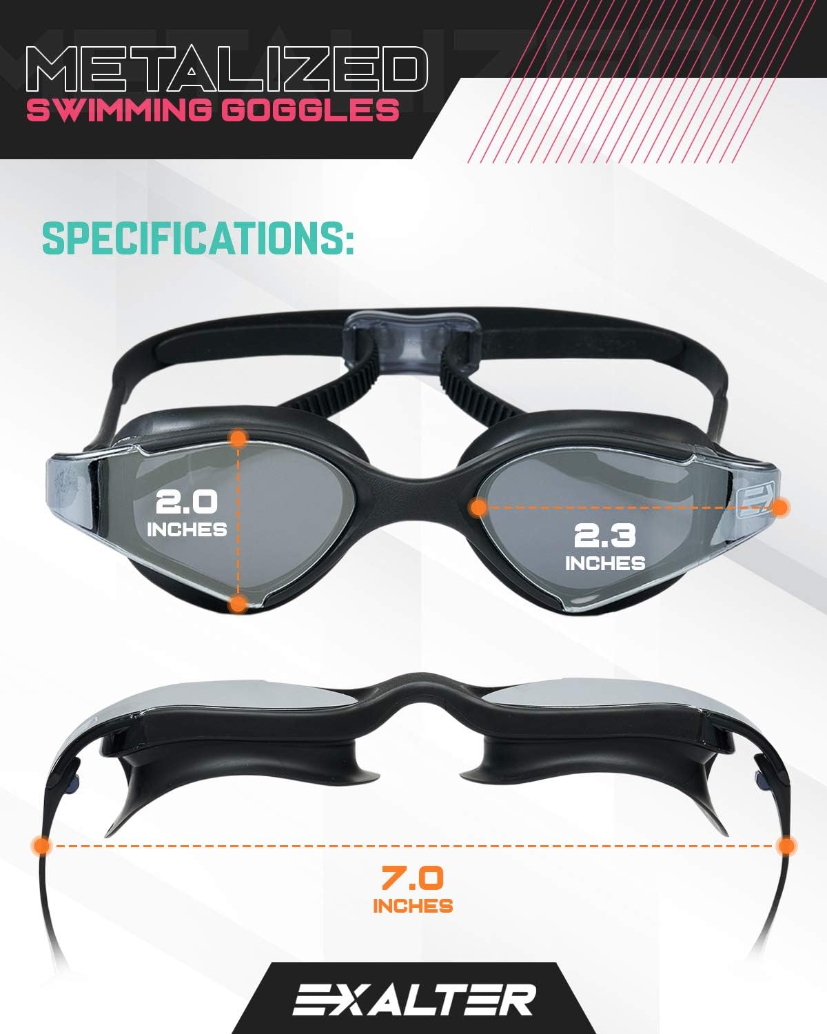 EXALTER Gafas de natación metalizadas  Lentes polarizadas antivaho para hombres y mujeres  Gafas de competición deportiva impermeables para triatlón