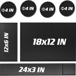 Juego de 7 alfombrillas de barra de goma negra de 0.39 pulgadas de grosor para encimera y camarero (18 x 12 pulgadas + 23 x 3 pulgadas + 12 x 6 Juego de 7 alfombrillas de barra de goma negra de 0.39 pulgadas de grosor para encimera y camarero (18 x 12 pulgadas + 23 x 3 pulgadas + 12 x 6