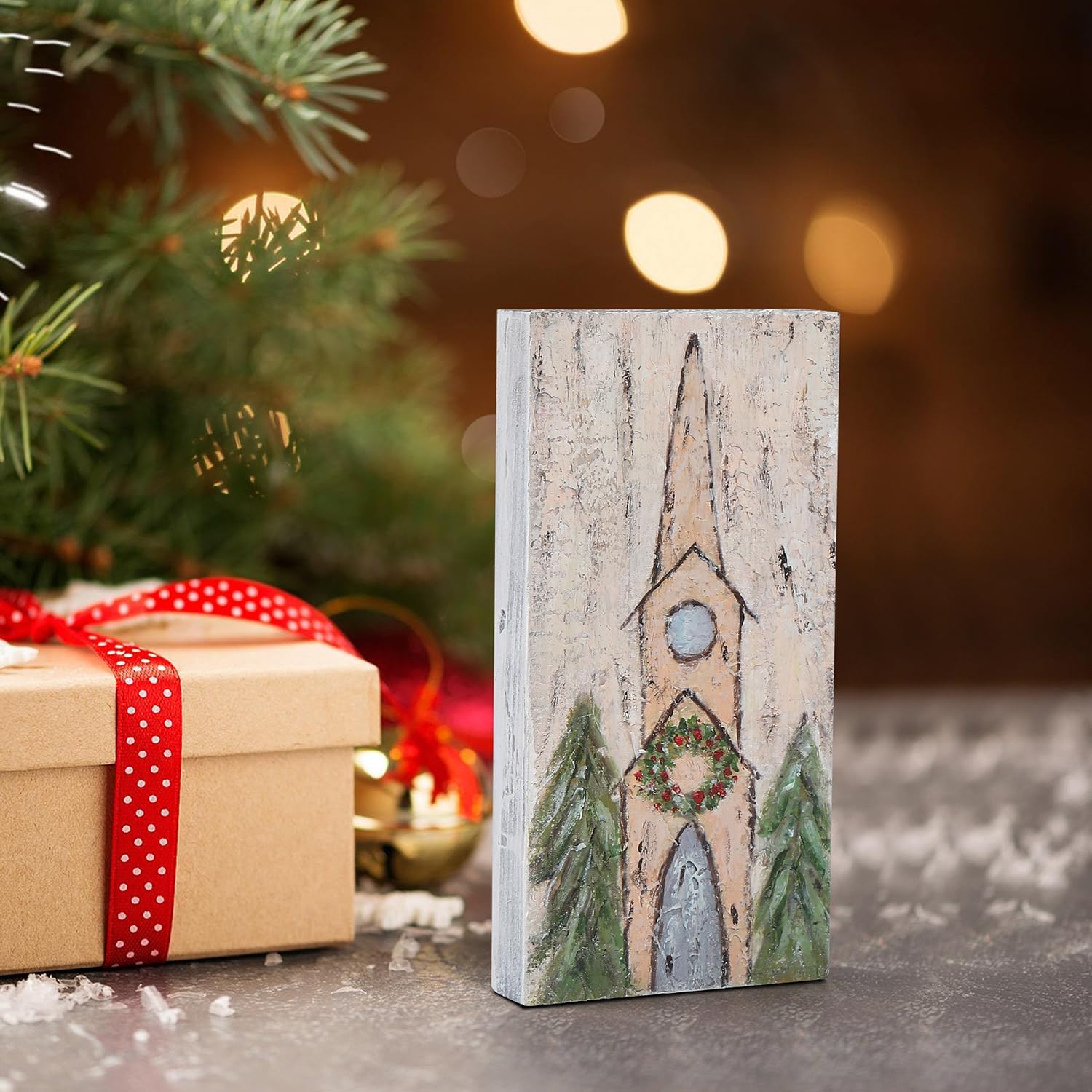 XIAOAIKA Pinturas hechas a mano de belenes, iglesias, cruces y la Virgen María en madera de madera natural. Navidad rústica, decoración navideña