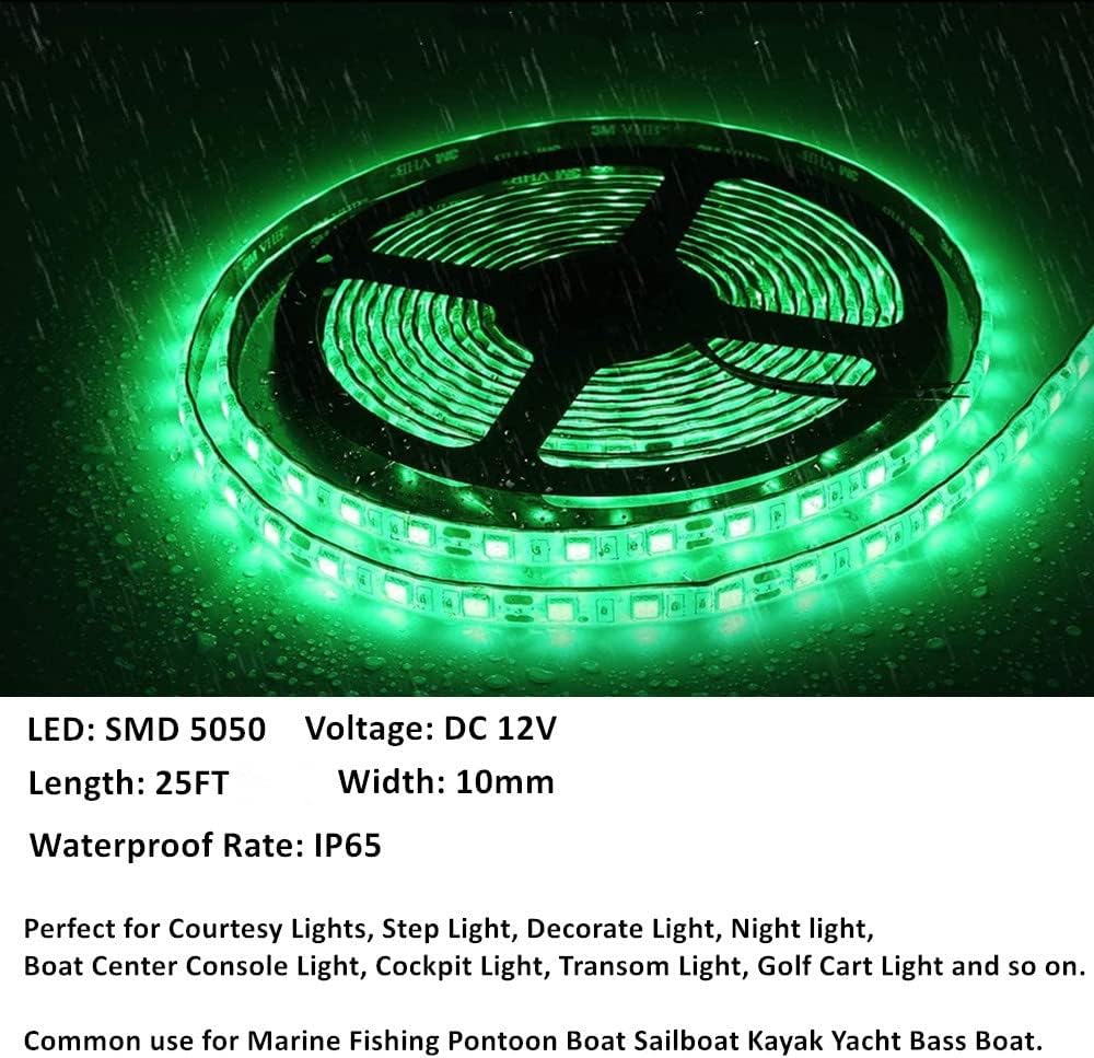 Luces LED de barco de 25 pies, tira de luces LED de pontón marino impermeable, luz interior de cubierta de barco, accesorios de barco, luces debajo