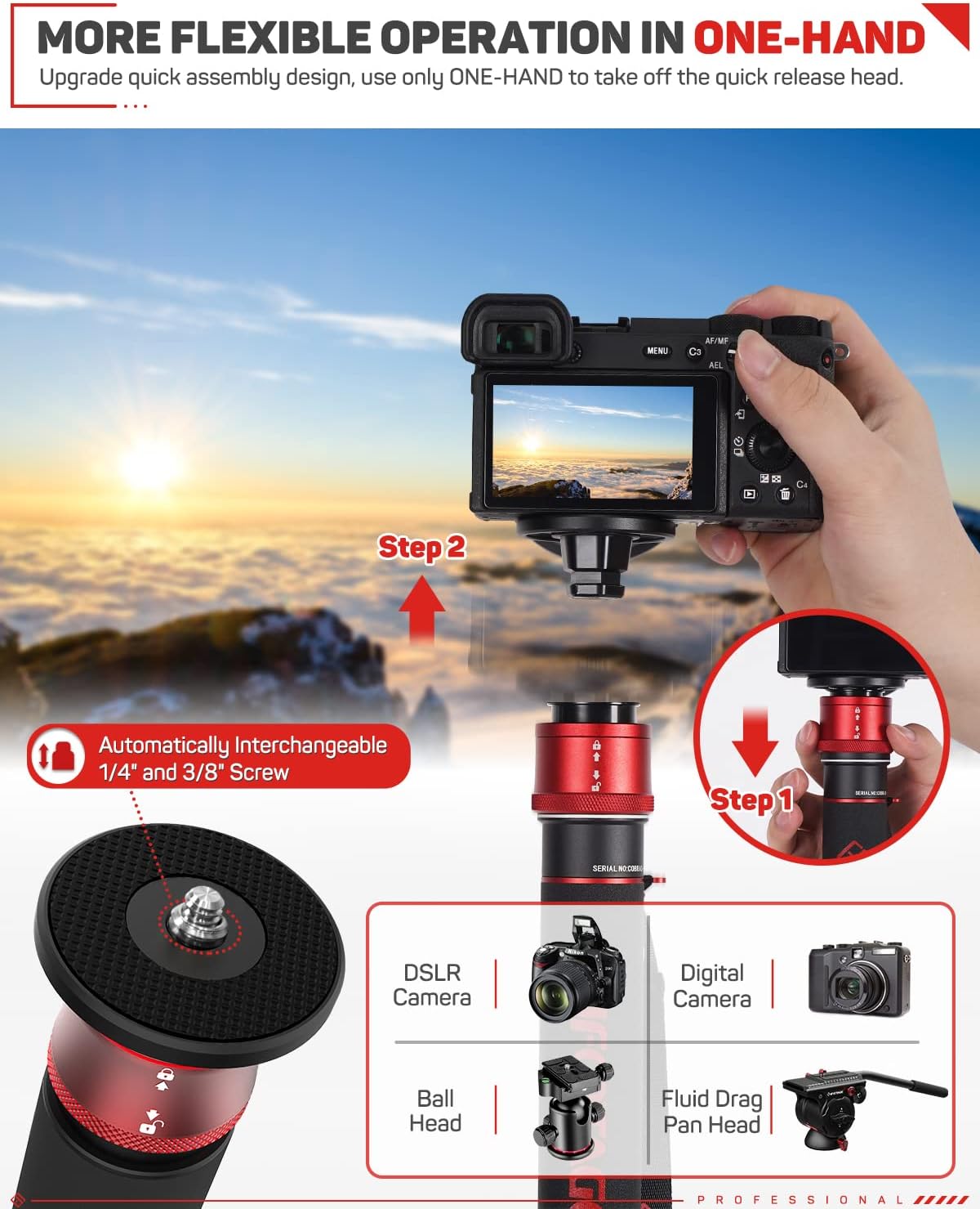 IFOOTAGE Cobra 3 Monopod de fibra de carbono con pedal y gancho para herramientas, monopie portátil de viaje con pies, carga máxima de 17.64 libras,
