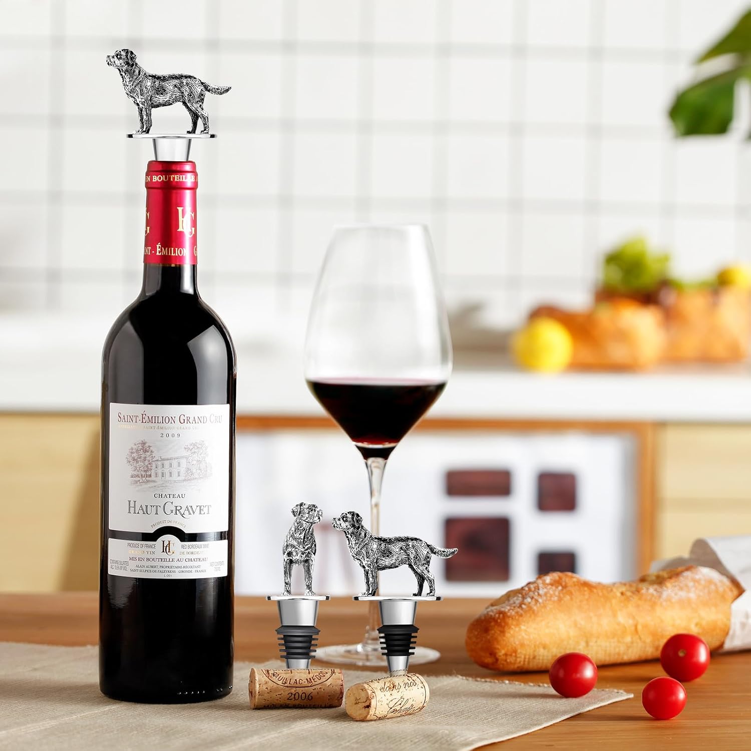 Labrador Retriever – Tapón para botella de vino con forma de perro, champán, bebida, cava y prosecco, regalos divertidos y espumosos (perro labrador)