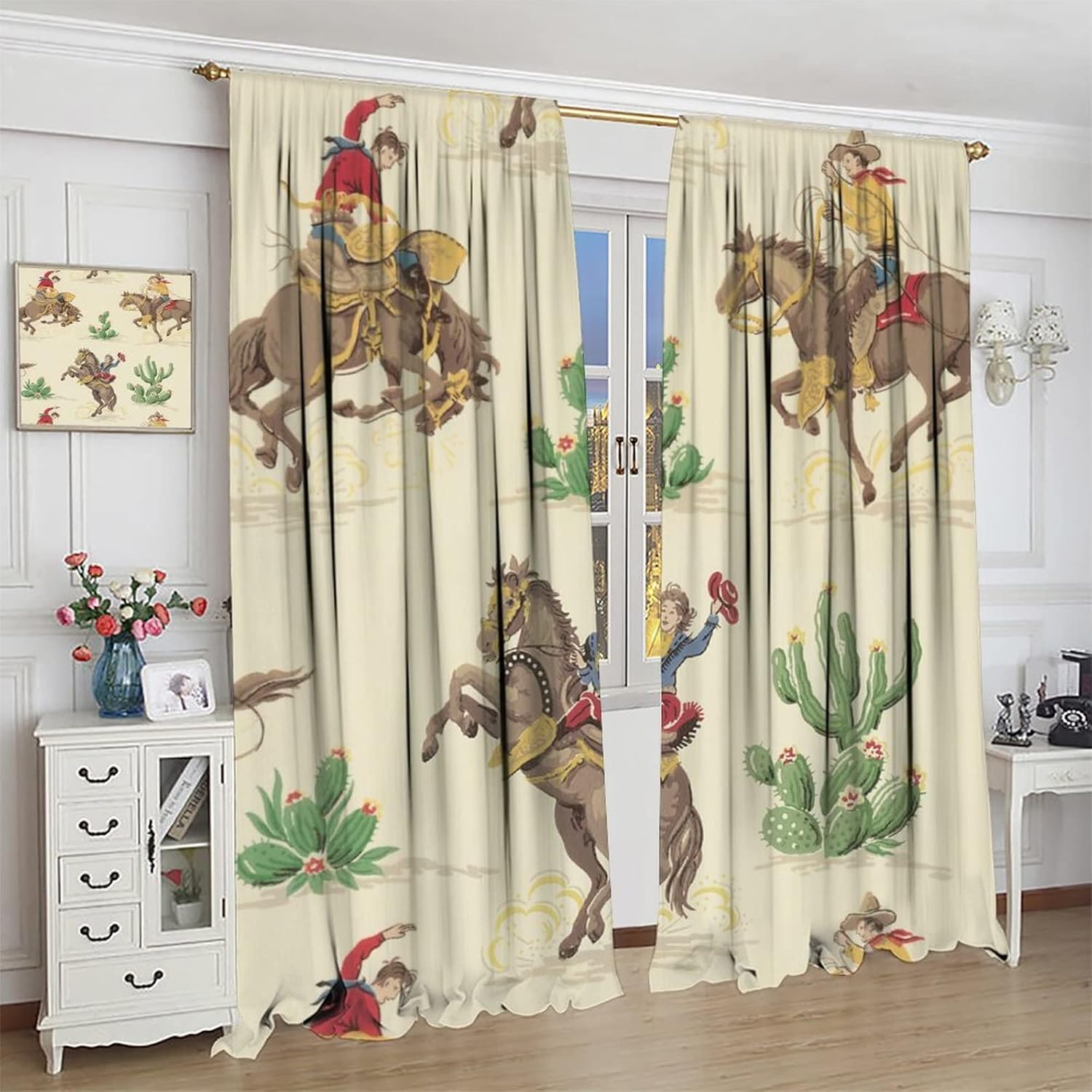 Cortina opaca de vaquero para ventana, estilo retro, del desierto occidental, para ventana, equitación, caballo, águila india, para dormitorio, sala