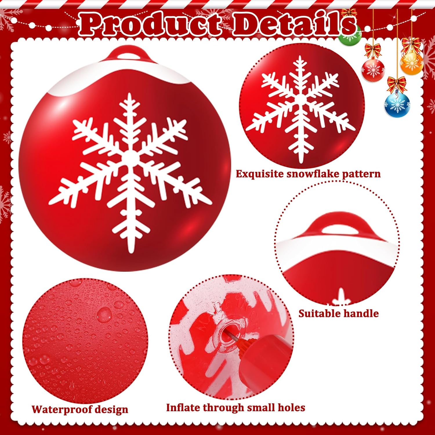 Jetec 10 bolas inflables de invierno Smowman de 9 pulgadas, de cloruro de polivinilo, bolas de Navidad grandes, muñeco de nieve de invierno, adornos