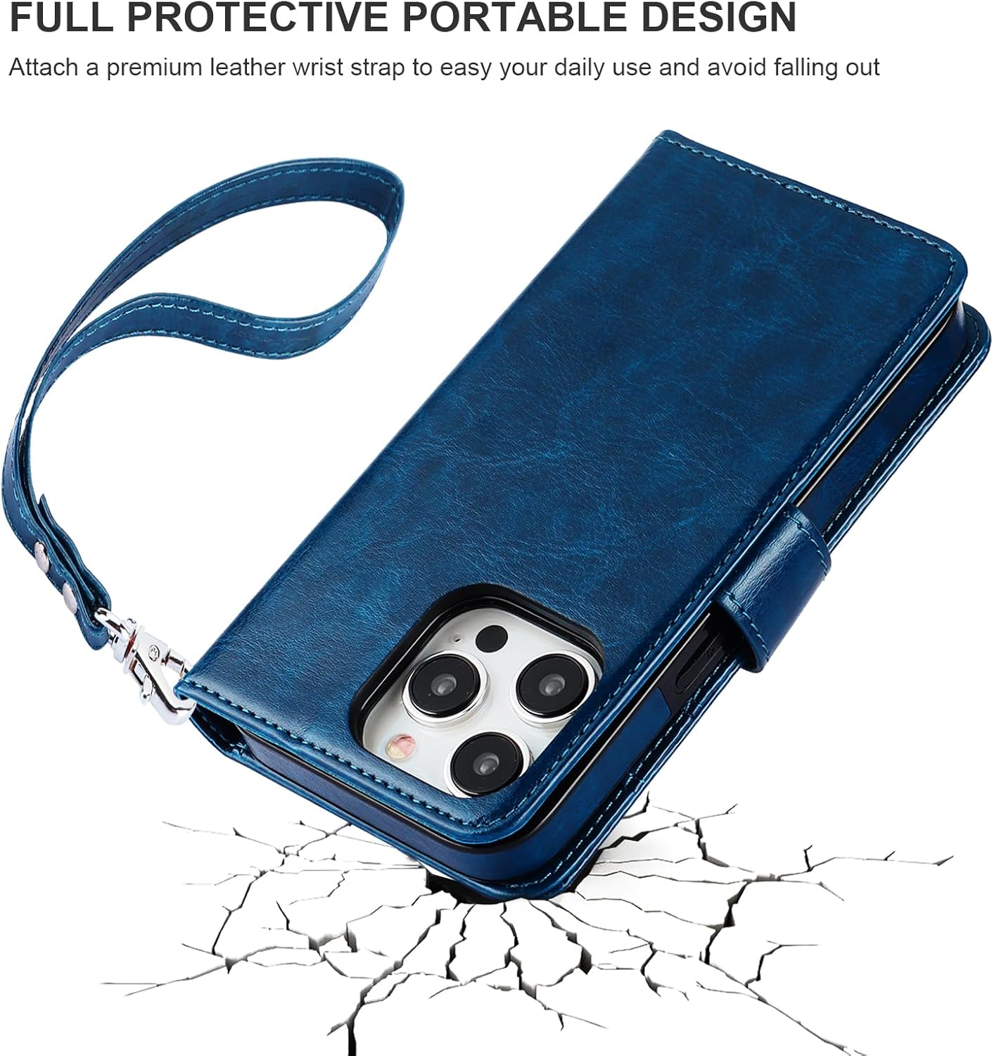 Bocasal Funda tipo cartera desmontable para iPhone 15 Pro con bloqueo RFID, ranuras para tarjetas, soporte magnético de piel sintética de alta