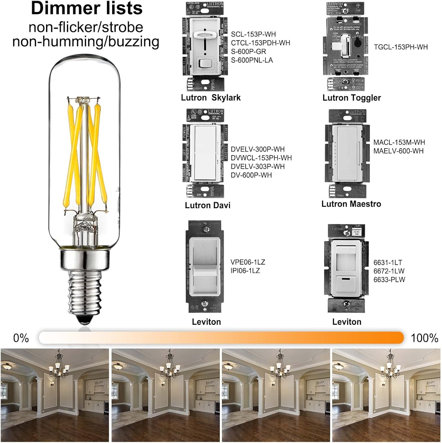 LiteHistory Bombilla LED E12 equivalente a 6 W, bombilla de candelabro E12, 60 W, blanco neutro, 4000 K, AC120 V, 600 lm, regulable T6 T25 para