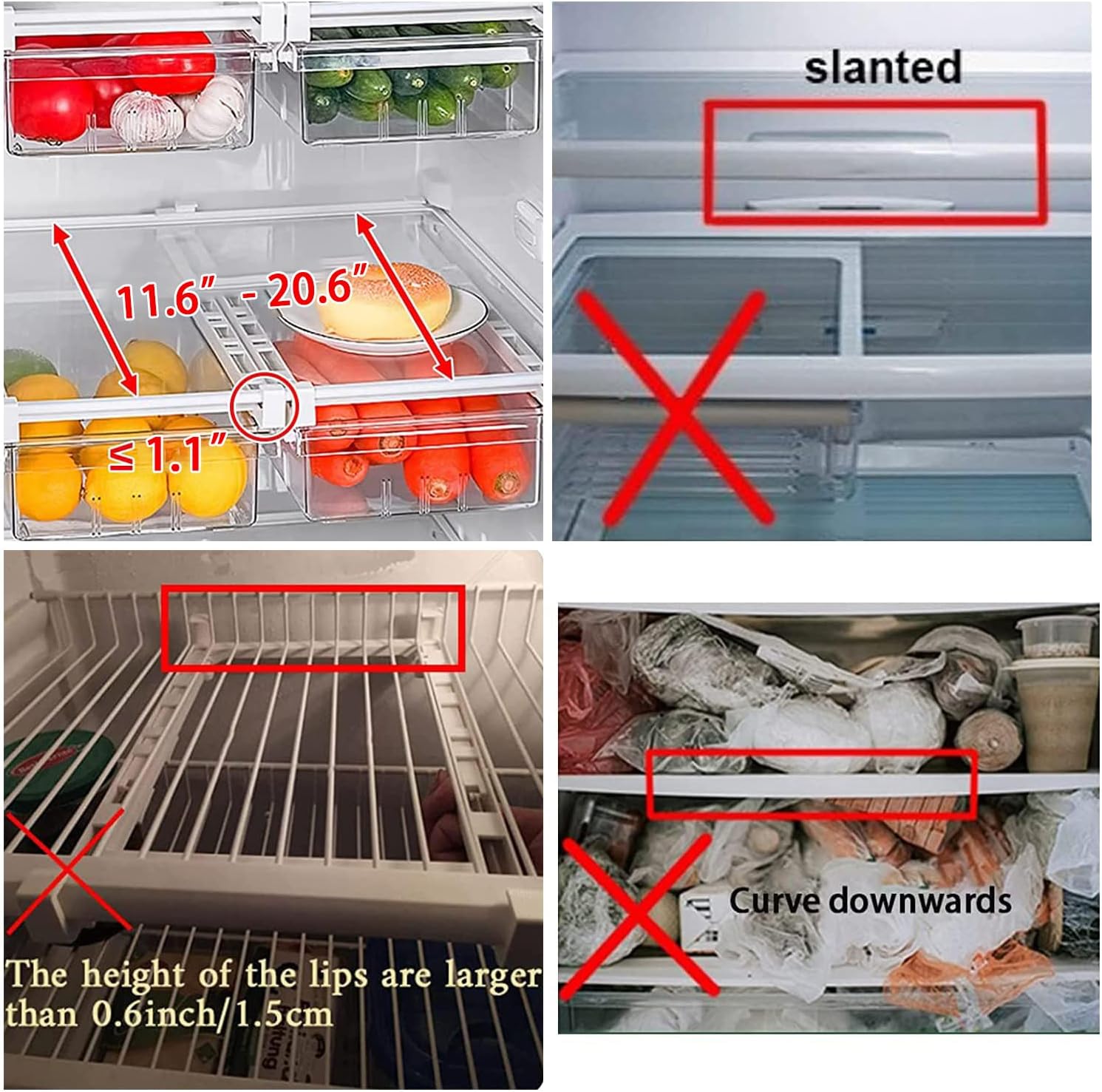 URALFA Paquete de 2 organizadores de cajones para refrigerador, cajones de refrigerador para frutas y verduras, organización y caja de