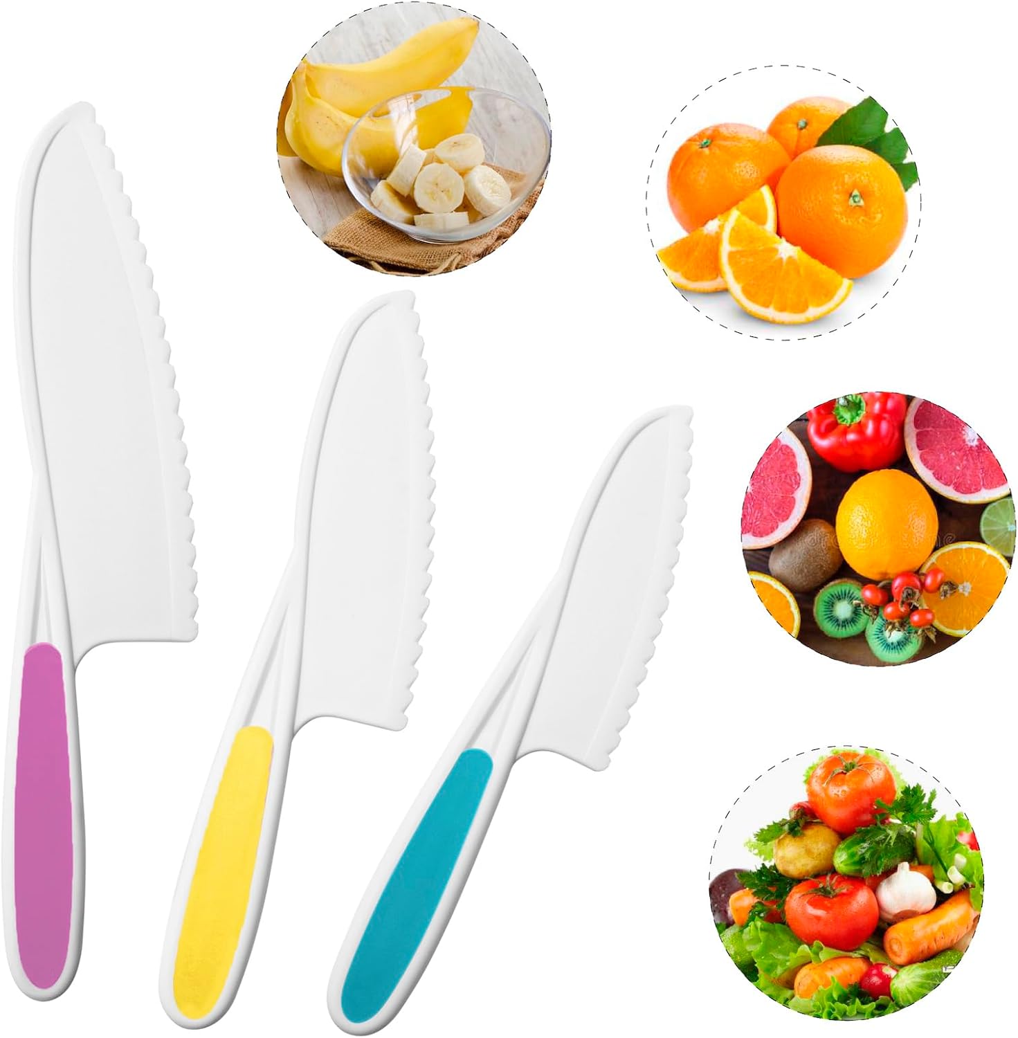 Juego de 8 cuchillos de cocina de nailon de plástico para niños, cuchillos de cocina para niños, juego de cuchillos seguros para pan sin BPA,