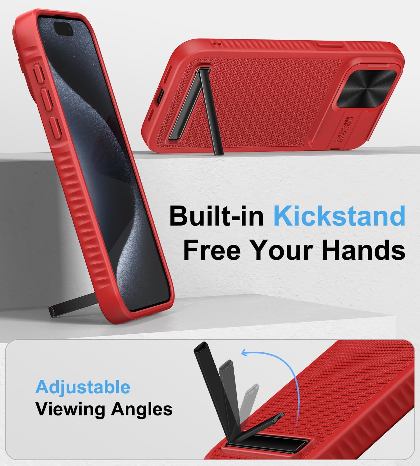 Funda para iPhone 15 Pro Max compatible con MagSafe, funda con soporte y cámara deslizante integrada, protección de grado militar, funda rígida