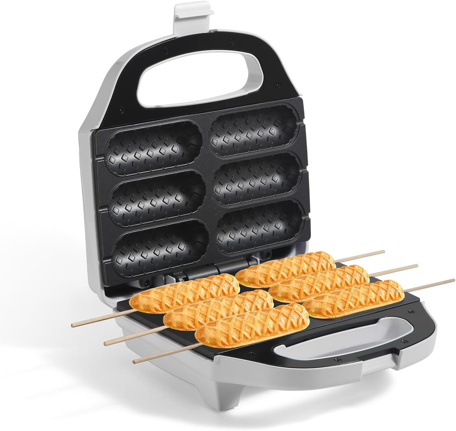 Máquina de gofres de maíz para perros calientes, con placa de revestimiento antiadherente, tostadora para perros calientes para hacer 6 perros de