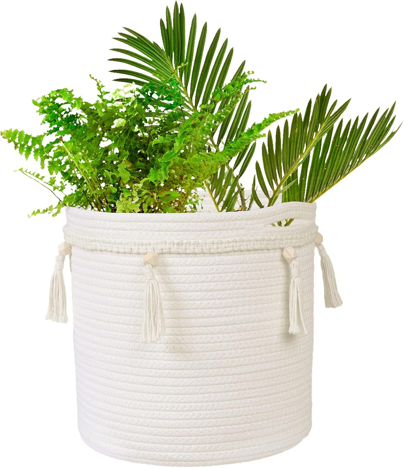Cesta bohemia con bonita borla tejida de macramé, organizador de cuerda de algodón para decoración bohemia de habitaciones, decoración de
