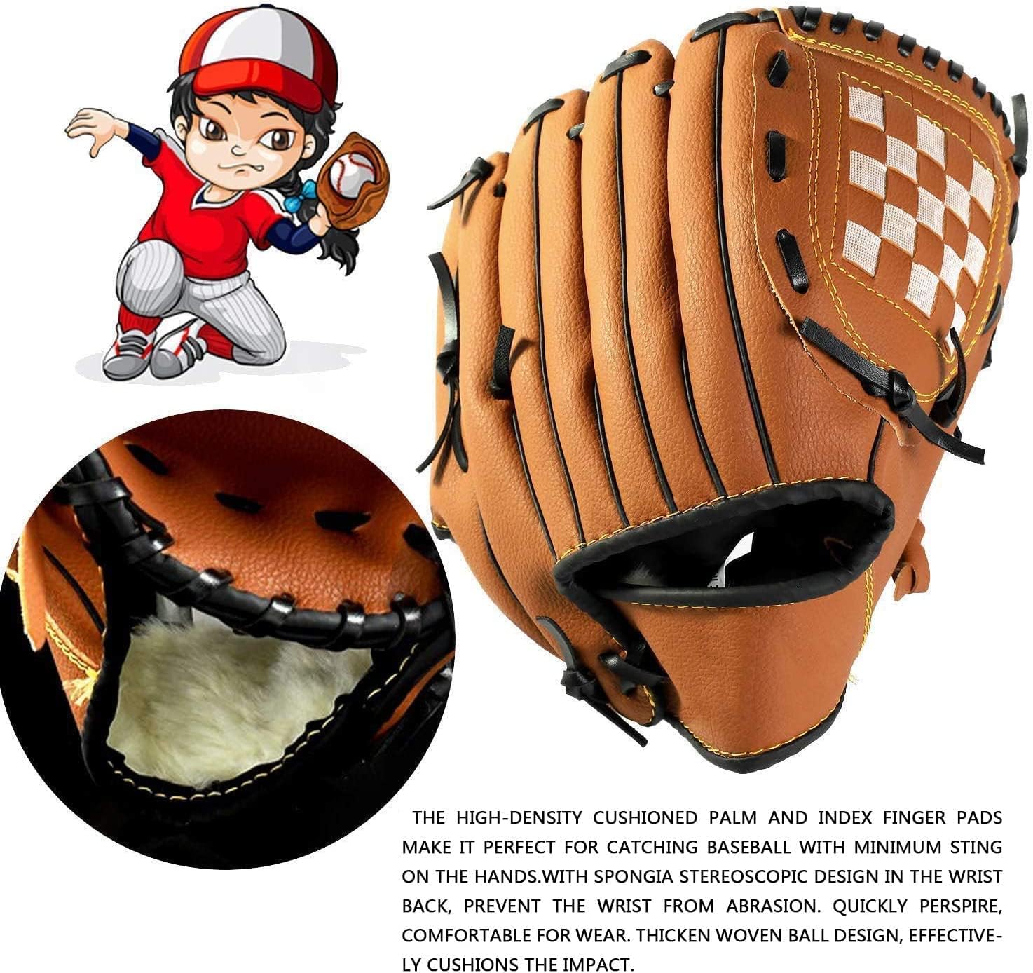 Guante de béisbol, guante de sóftbol, guante de mano izquierda, guante de béisbol para hombres adultos y jóvenes, para practicar, entrenamiento,