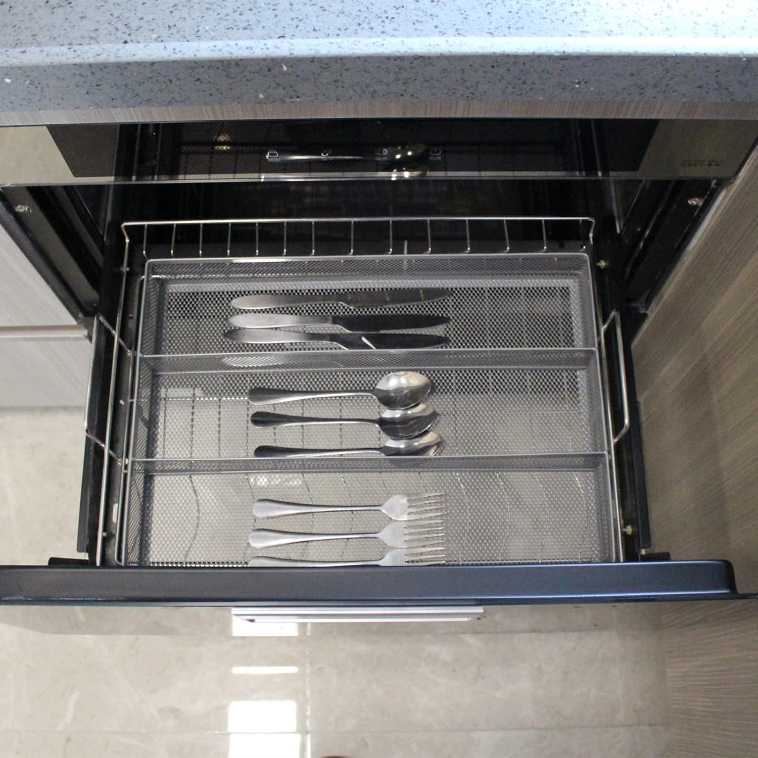 SETTFRFE Organizador de cajones de malla metálica 2P, organizador de cubiertos, soporte para cubiertos, bandeja de utensilios de cocina para cajón,