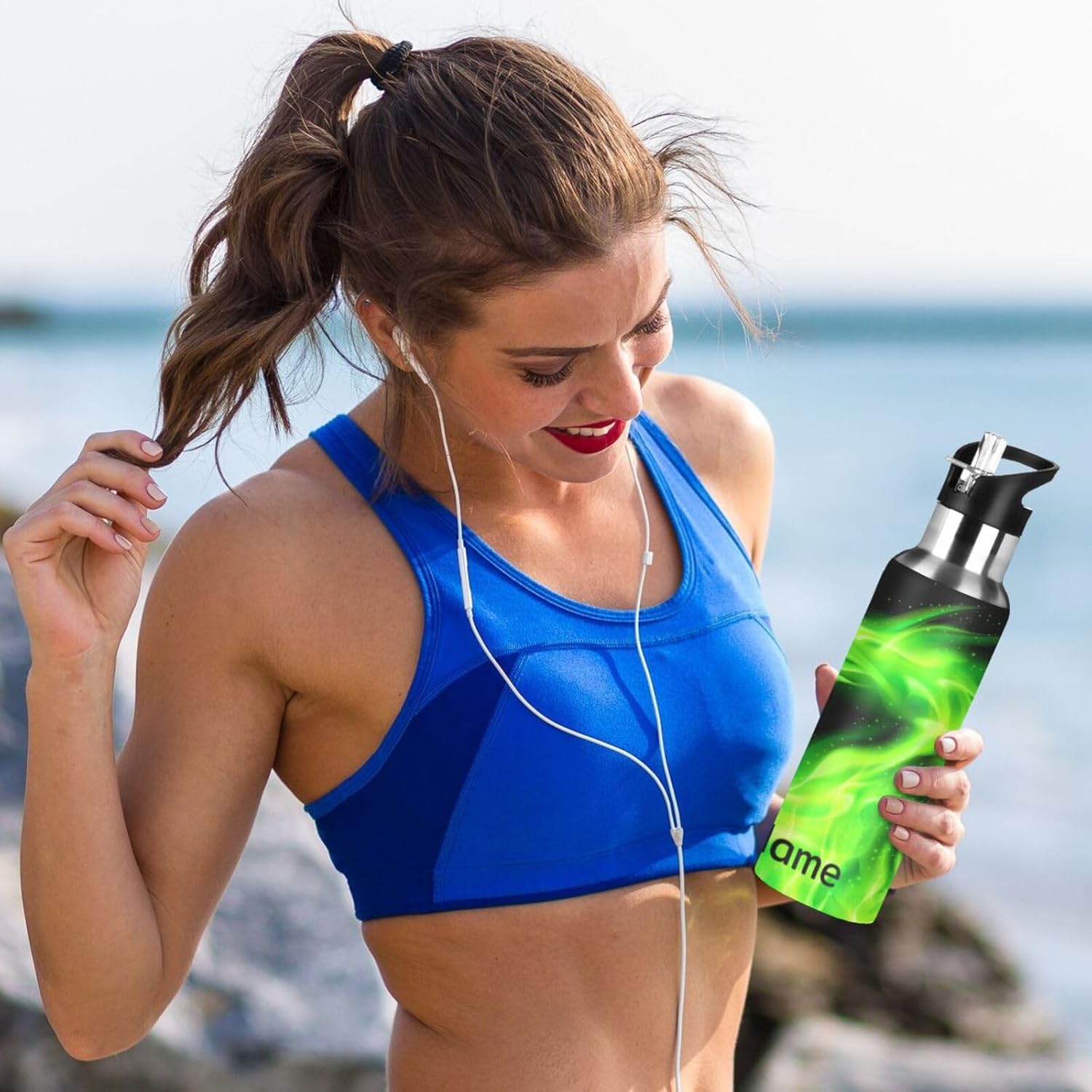 xigua Botella de agua deportiva aislada de acero inoxidable de 22 onzas con tapa de popote, botellas térmicas a prueba de fugas para mantener el
