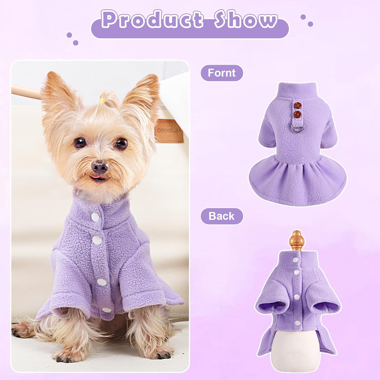 Vestido de perro arnés para perros pequeños, vestidos de Navidad para perros, ropa de forro polar para cachorros, sudaderas para mascotas, abrigos