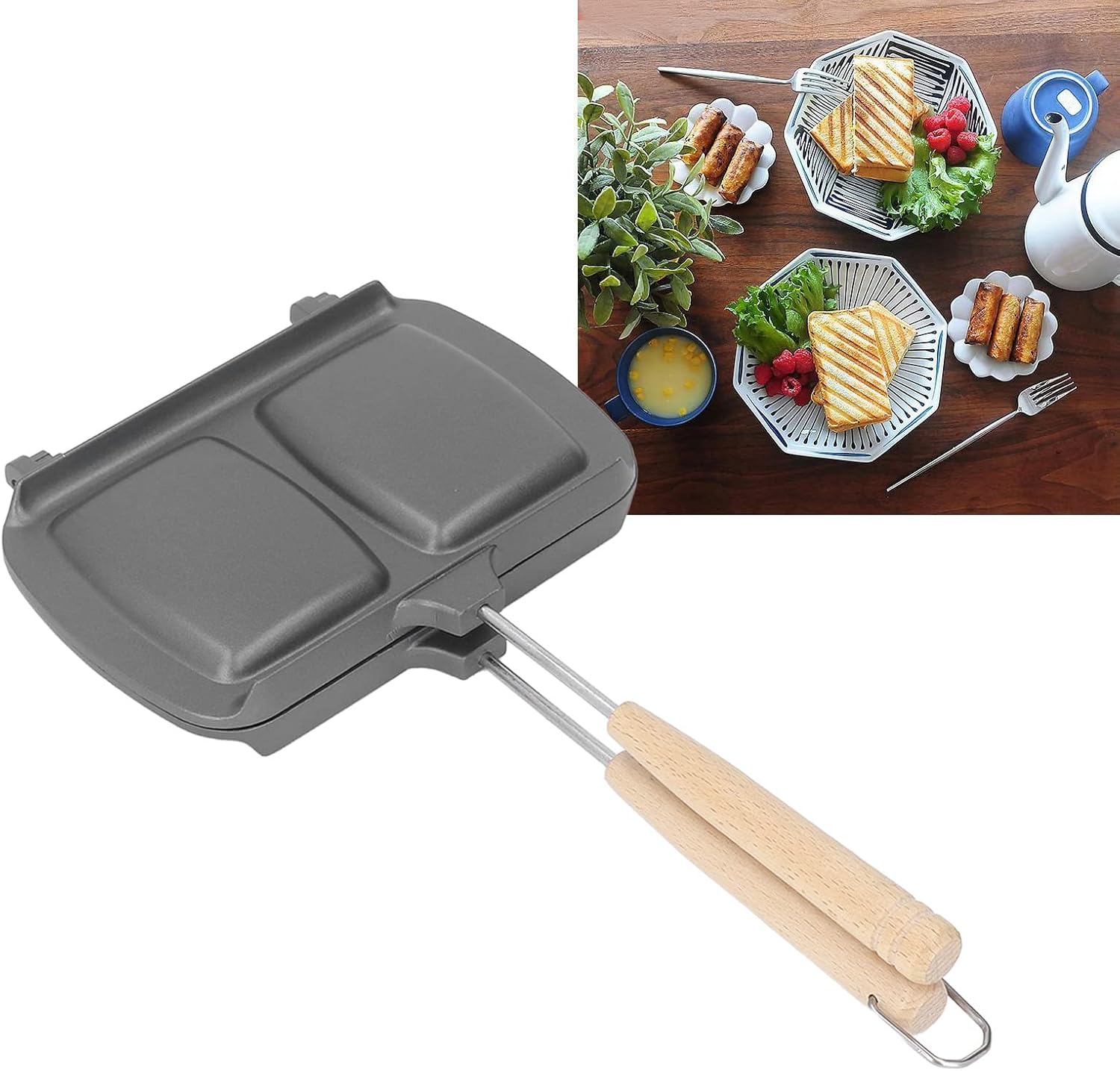 Sandwichera de desayuno, sartén para hornear sándwich de doble cara, sartén antiadherente, sartén de prensa para panini, tostadora de perritos