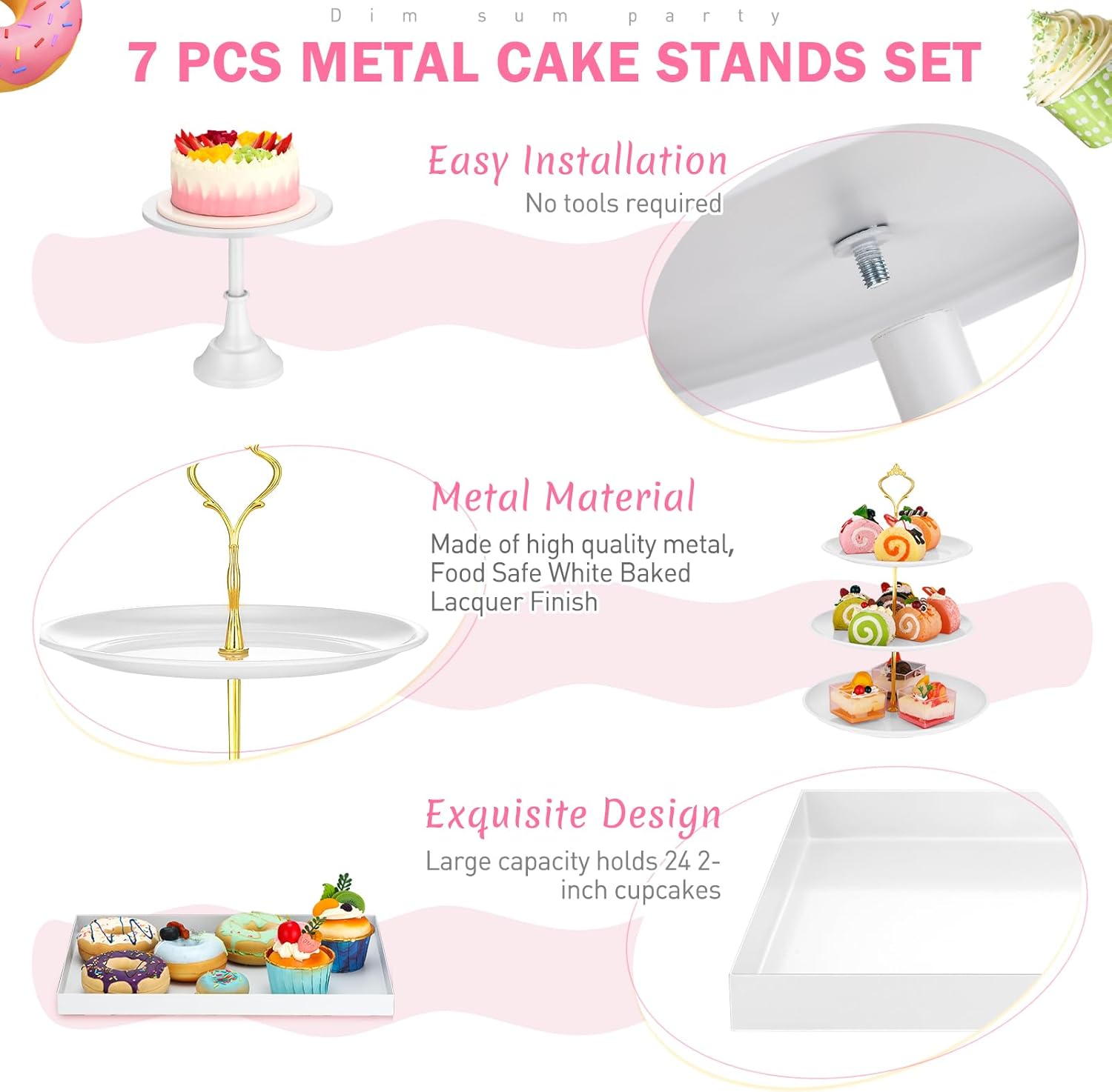 Tioncy Juego de 7 soportes de metal para tartas, soporte para cupcakes, mesa de postre, plato de exhibición de cupcakes, platos de servir, mesa de