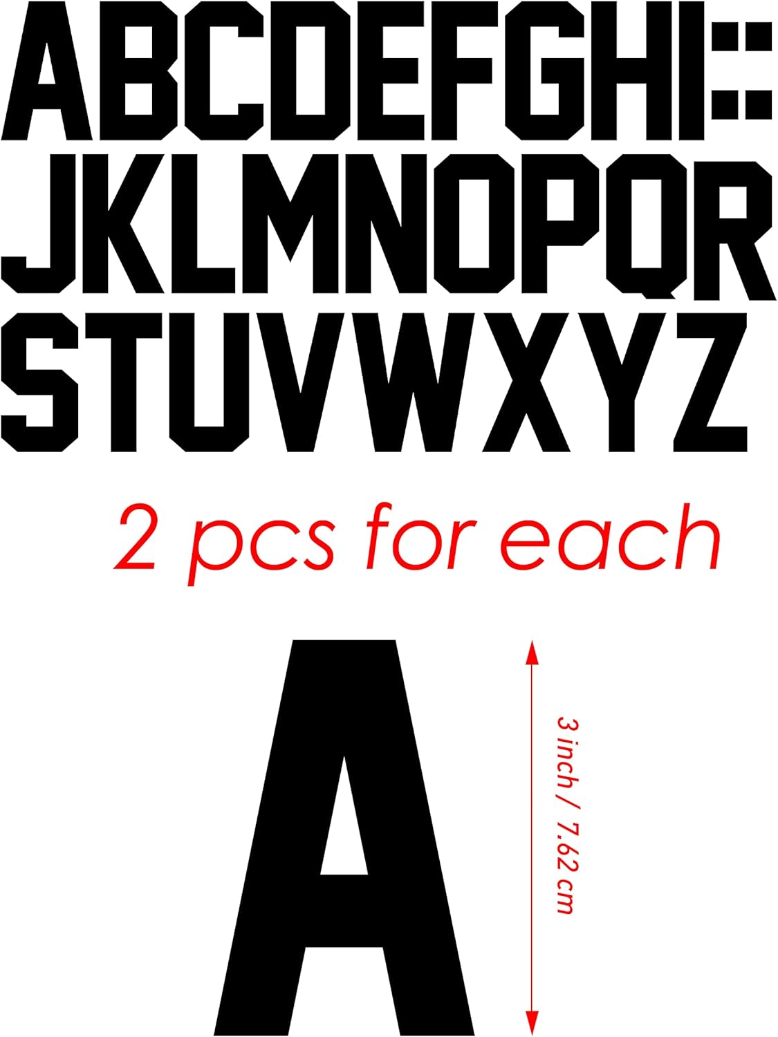Letras termotransferibles de 3 pulgadas Letras DIY Letras Jersey Ropa Camiseta Eslogan del equipo (negro)