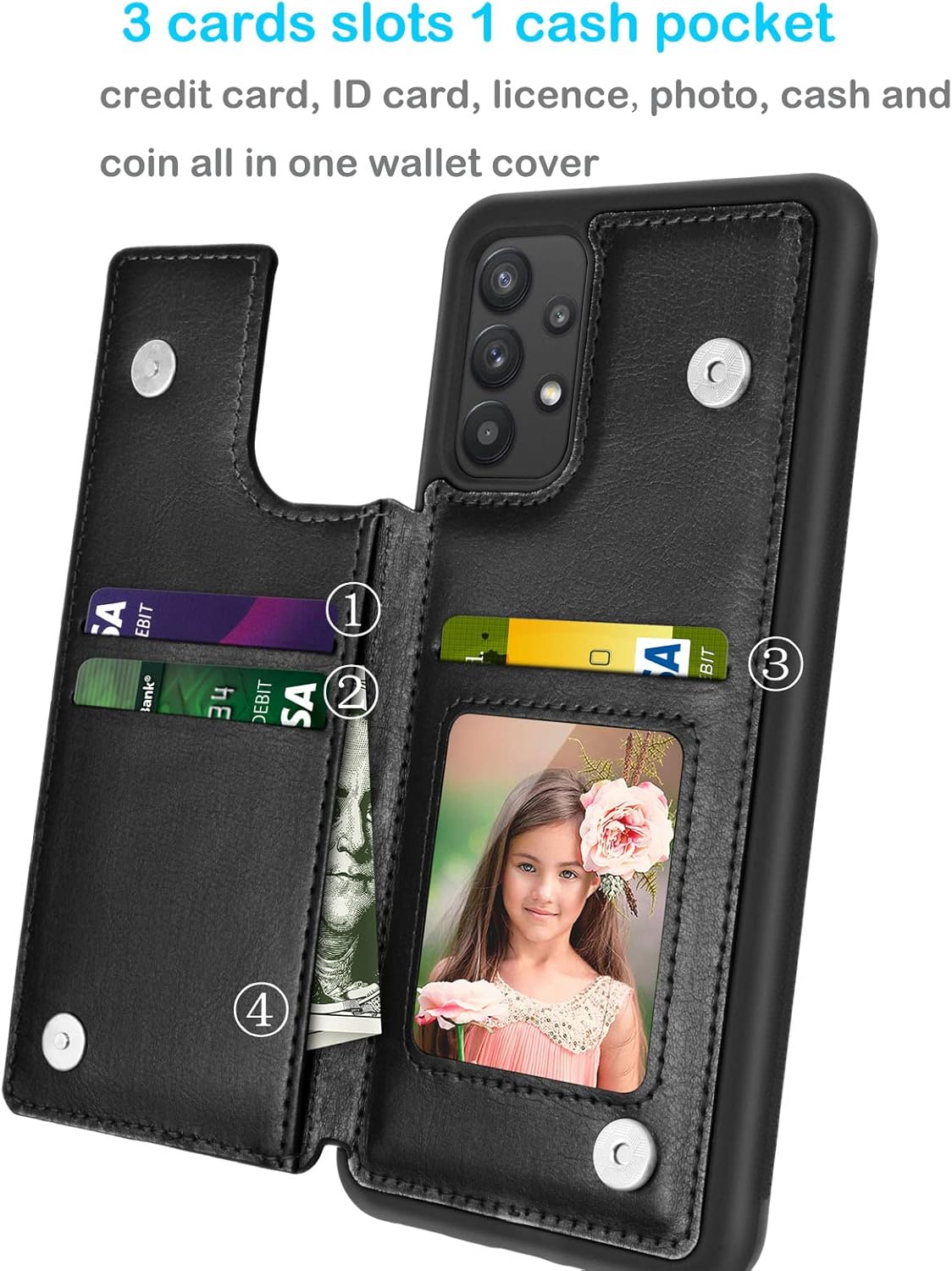 Tekcoo Funda tipo cartera para Galaxy A32 5G, de piel sintética, minimalista, de lujo, para tarjetas de crédito, con ranuras para tarjetas de