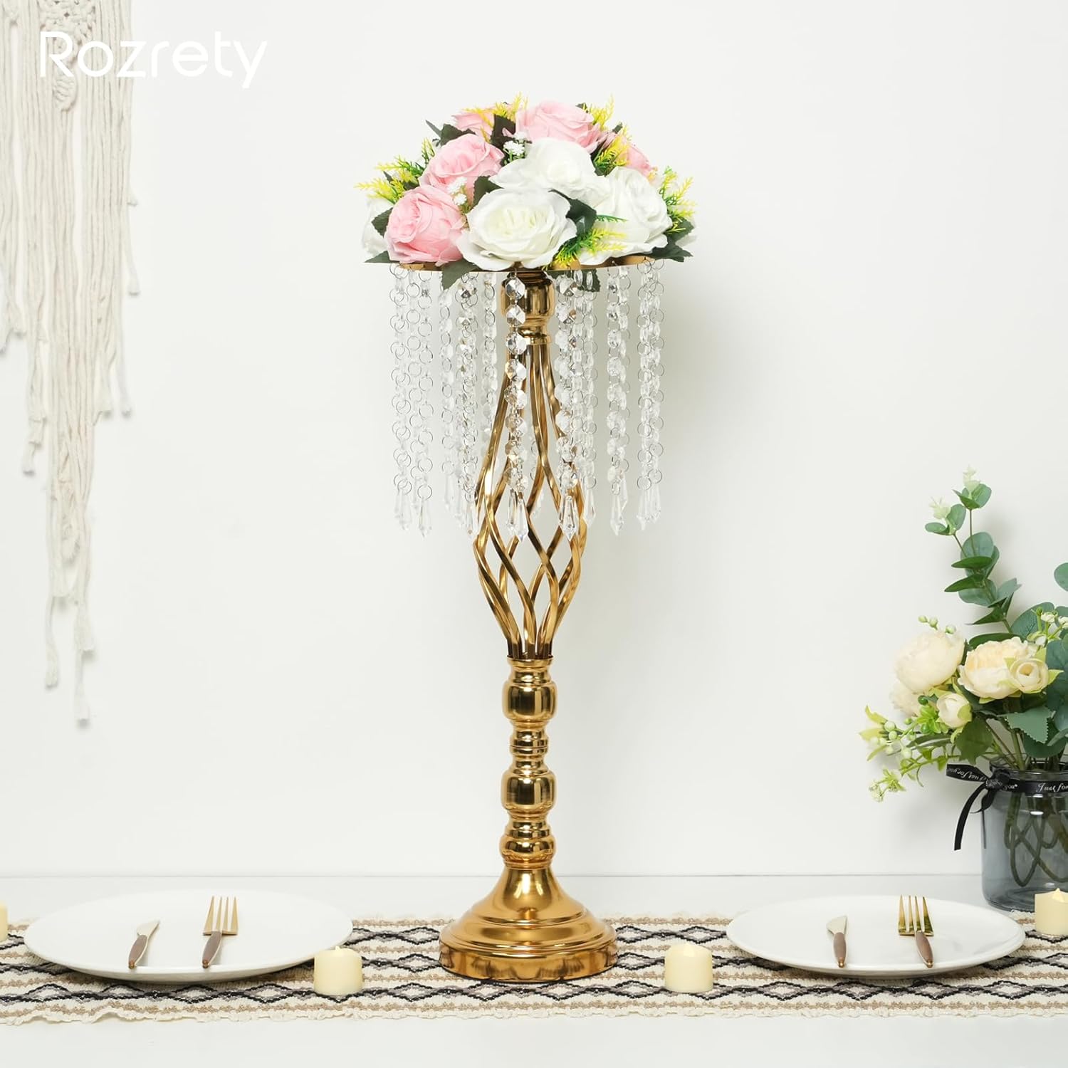 Centros de mesa dorados para mesa de boda, soporte de flores de cristal de metal de 21.6 pulgadas de alto, centro de mesa para fiestas, eventos,