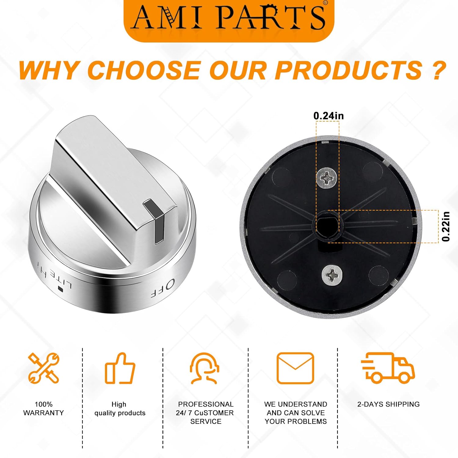 AMI PARTS Reemplazo de perilla de estufa de gas de acero inoxidable WB03X24818, compatible con pomos de estufa PS11729081 AP5989029 de repuesto para