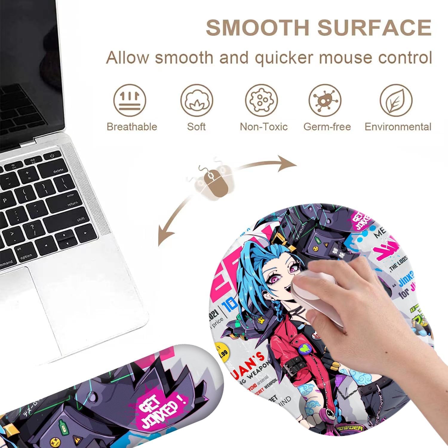 Alfombrilla de mouse de anime con reposamuñecas, teclado y reposamuñecas, juego de almohadillas con posavasos, accesorios de escritorio, alfombrilla
