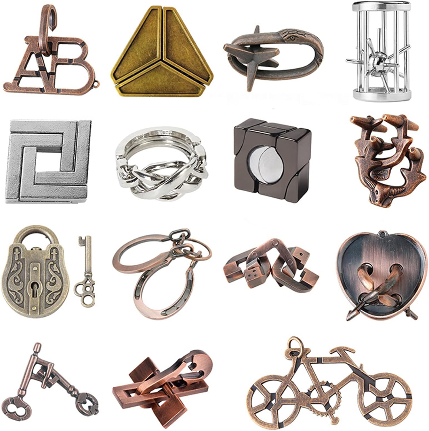 Rompecabezas de 15 piezas, juego de rompecabezas de alambre de metal, juego de rompecabezas de desafío de inteligencia intelectual, desbloqueo